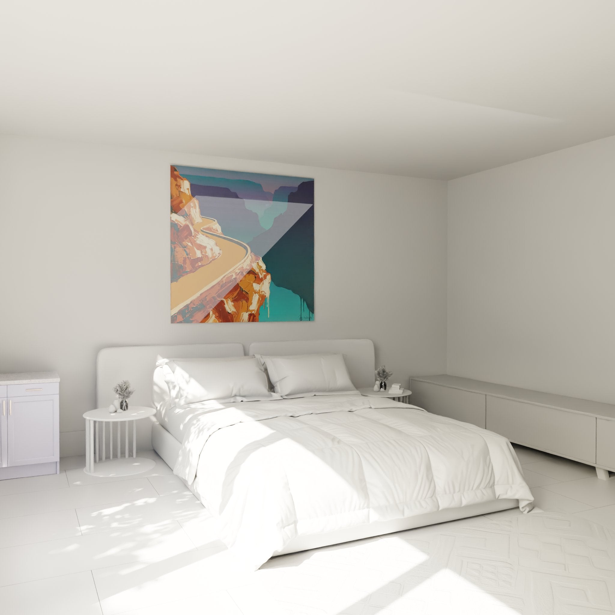 Décoration murale chambre avec tableau route de montagne Gorges du Verdon aux couleurs chaudes et apaisantes