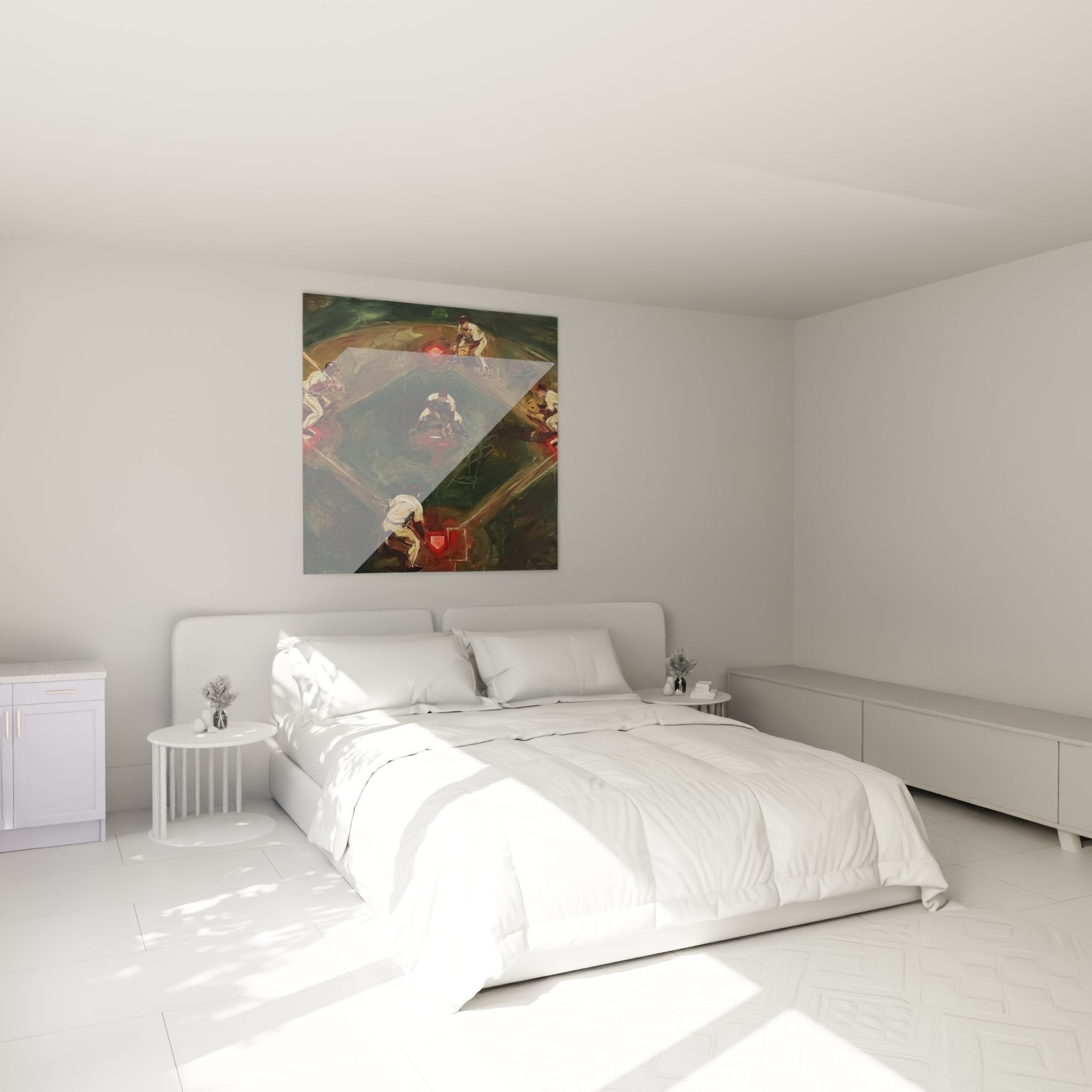 Decoration murale baseball vue aerienne dans chambre moderne avec joueurs sur terrain diamond vision art
