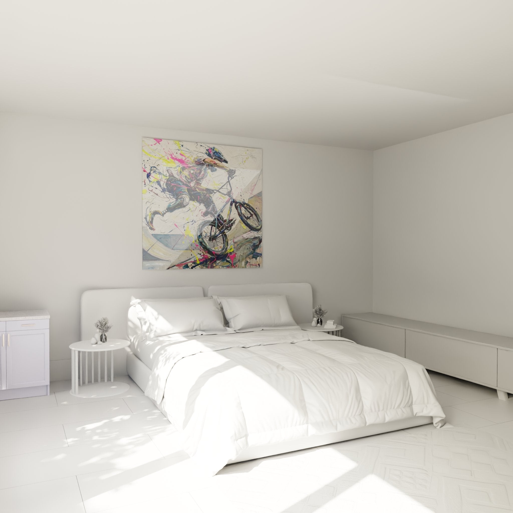 Decoration murale sport paralympique cyclisme dans chambre moderne, art contemporain coloré