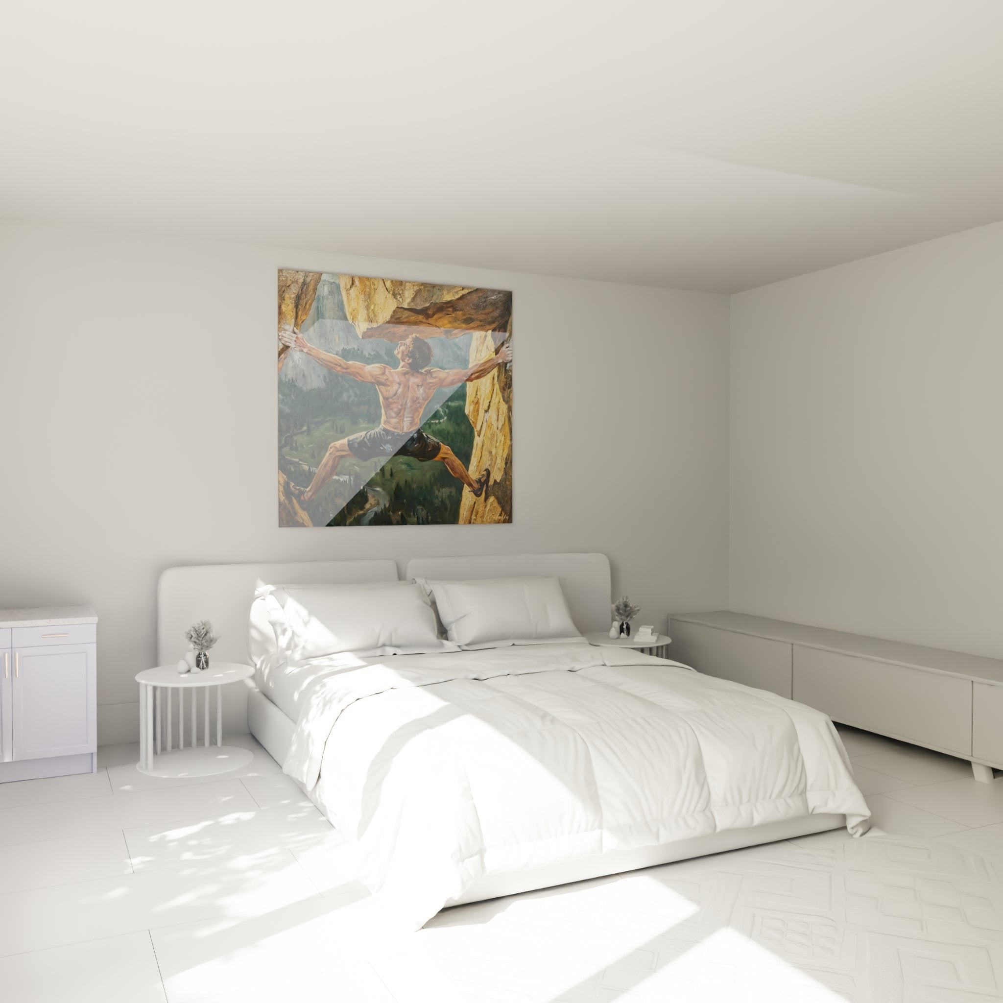 Tableau grimpeur falaise dans chambre moderne, decoration murale escalade pour passionnes de montagne