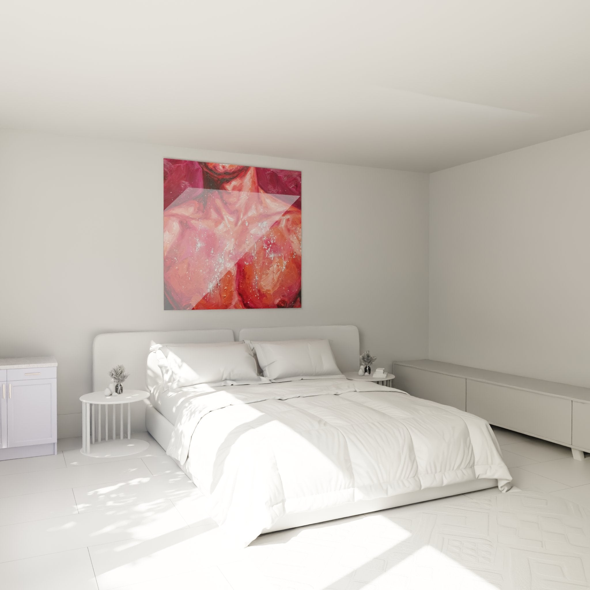 Decoration murale chambre tableau femme sportive art fitness musculation rose rouge