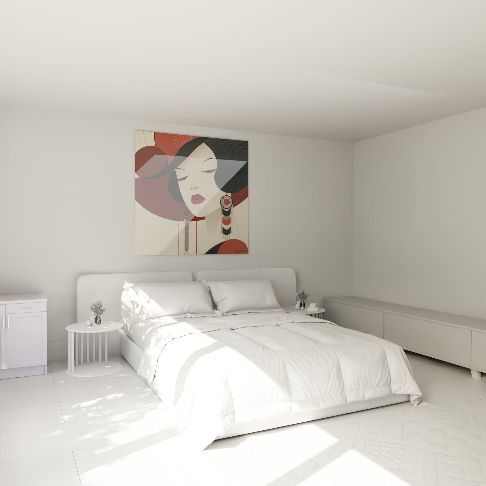 Wall decoration bedroom painting woman art deco style vintage elegant warm colors