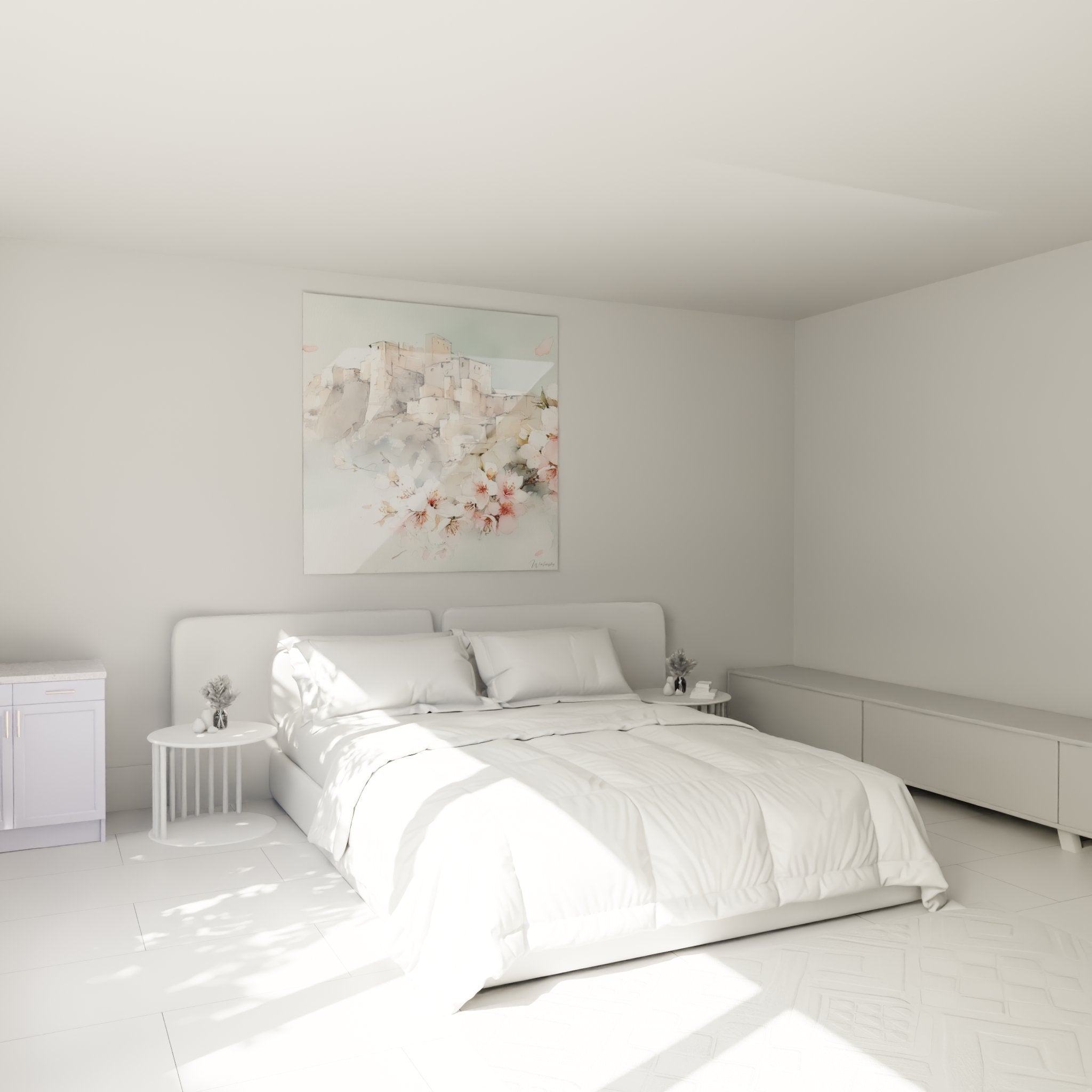 Tableau chateau provencal fleurs cerisier accroche au mur chambre decoration romantique provence