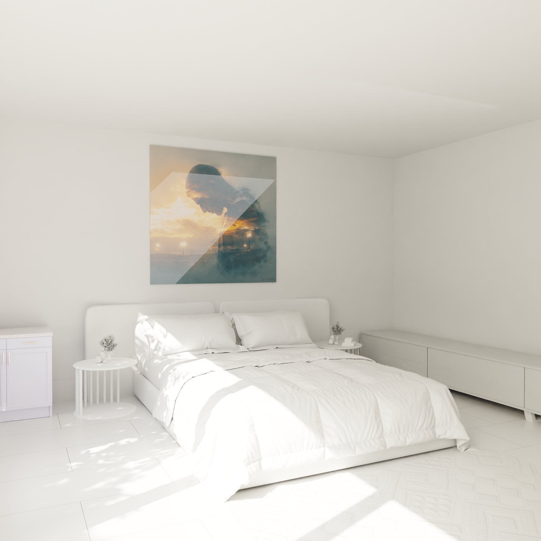 Décoration murale chambre tableau football joueur contemplatif ambiance moderne art sportif design