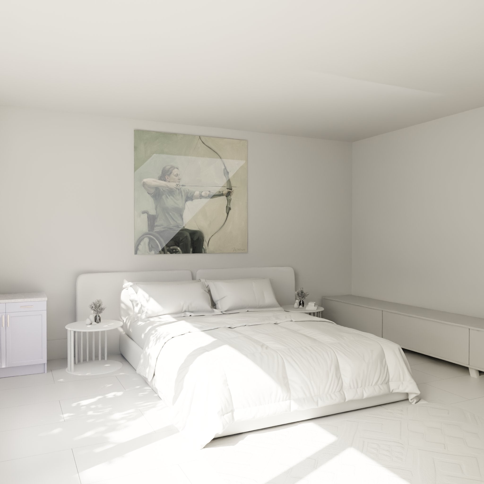 Decoration murale archerie adaptee dans chambre moderne, tableau paralympique inspiration sportive