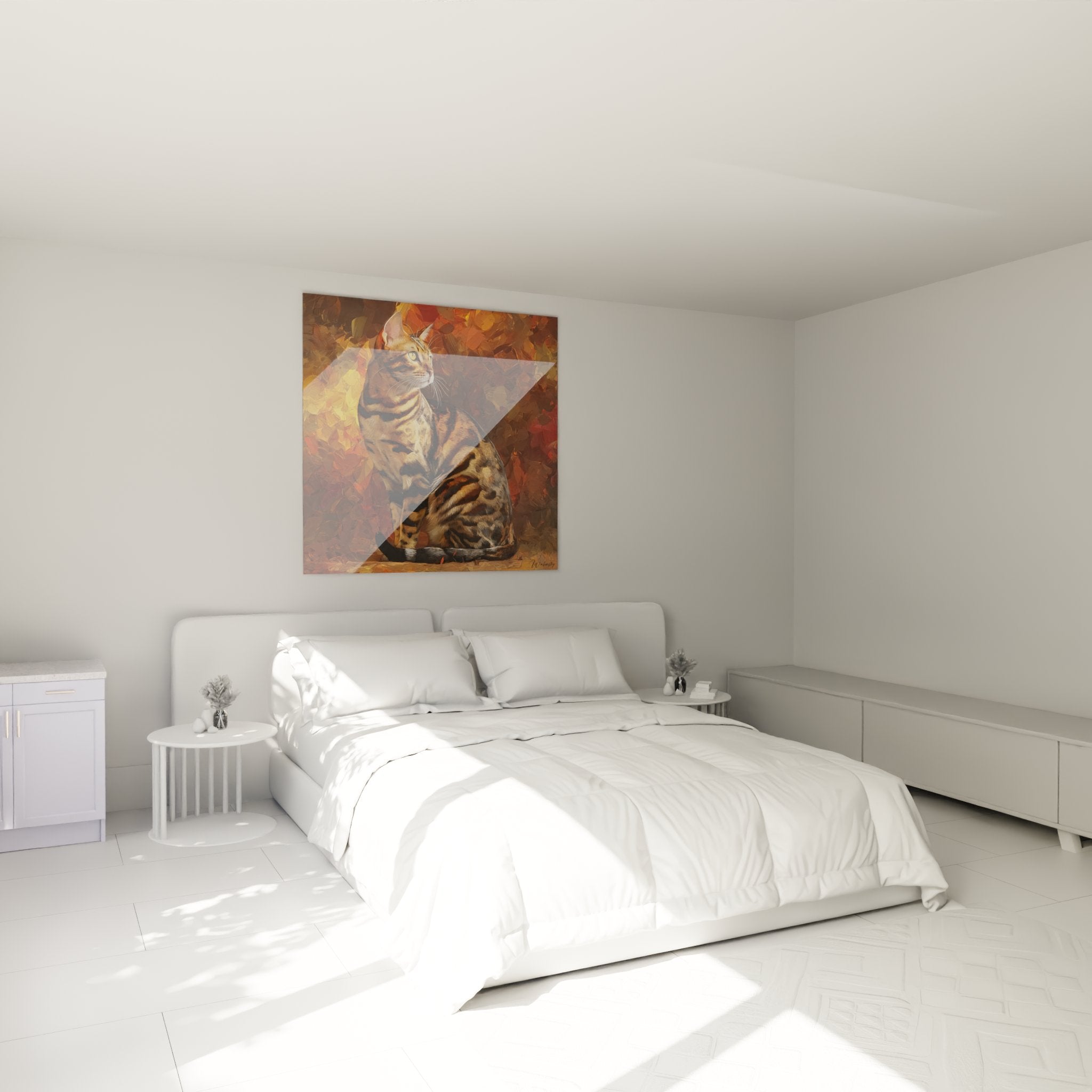 Wall decoration bedroom with Bengal cat painting autumn creating a warm and soothing atmosphere