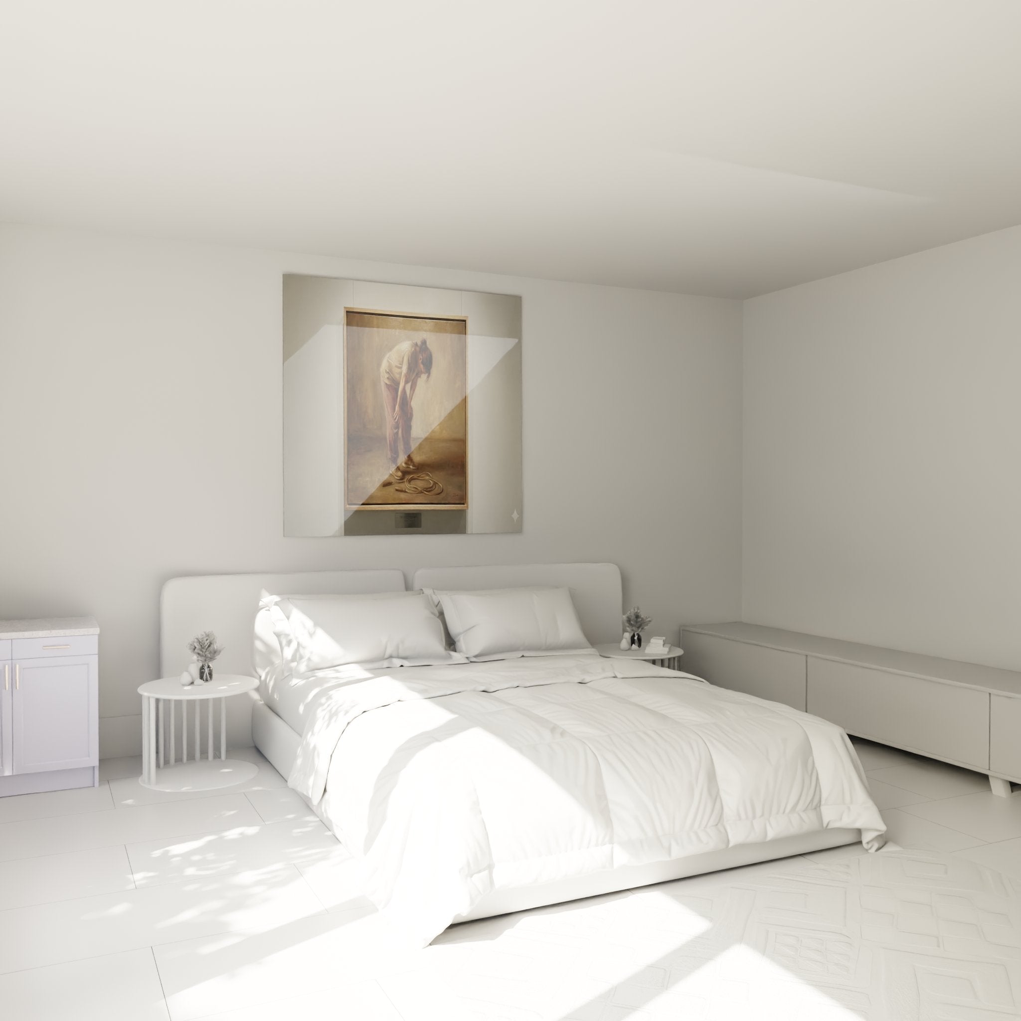 Decoration murale chambre enfant avec tableau corde a sauter aux tons chauds et doux