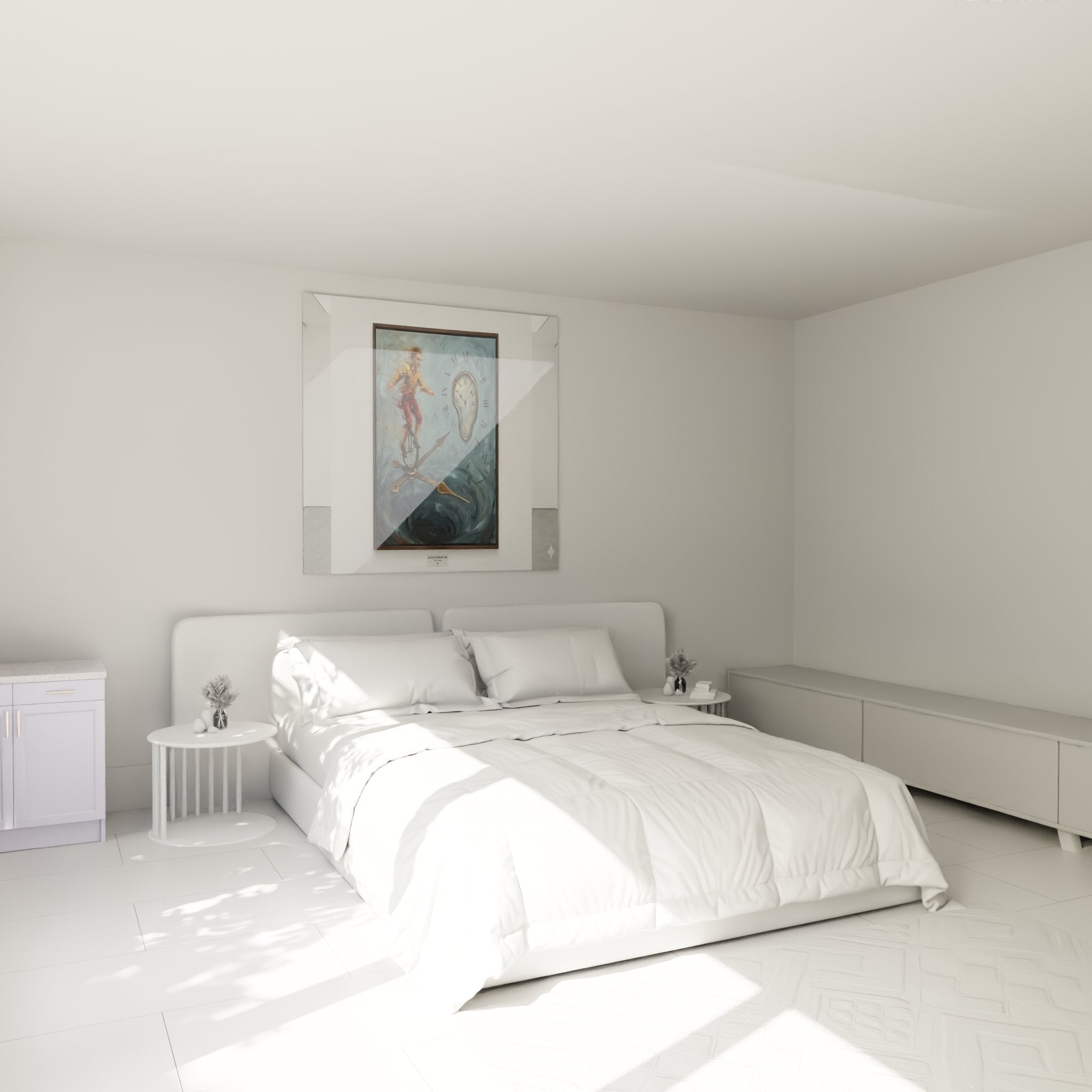 Décoration murale chambre avec tableau cirque équilibriste monocycle, ambiance artistique surréaliste