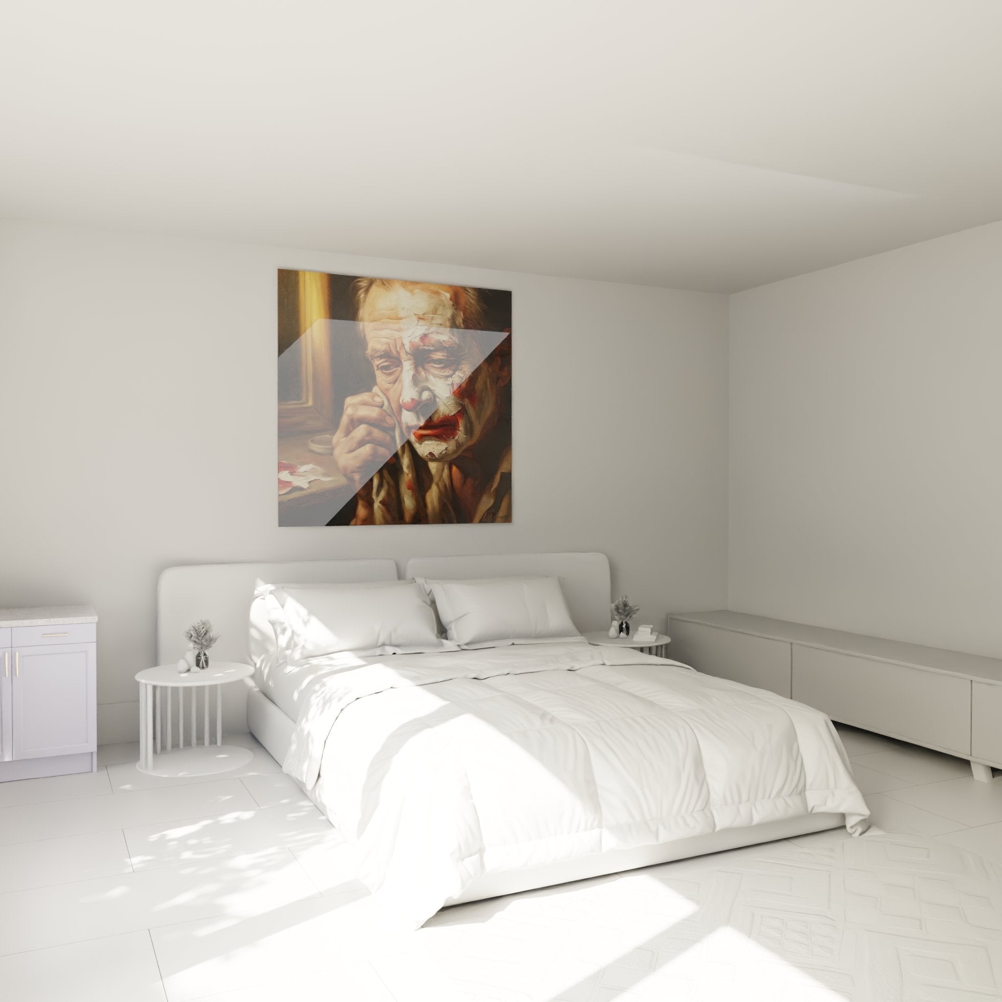 Tableau clown melancolique decore une chambre moderne avec elegance art mural cirque contemporain