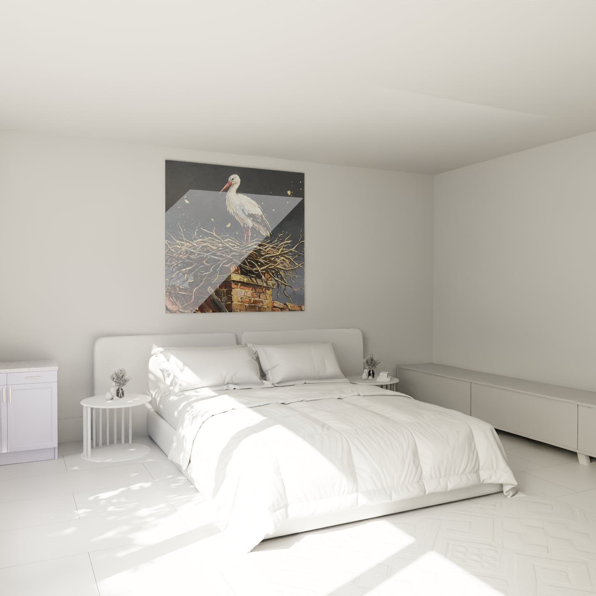 Tableau cigogne alsacienne dans chambre decoration murale art regional alsace