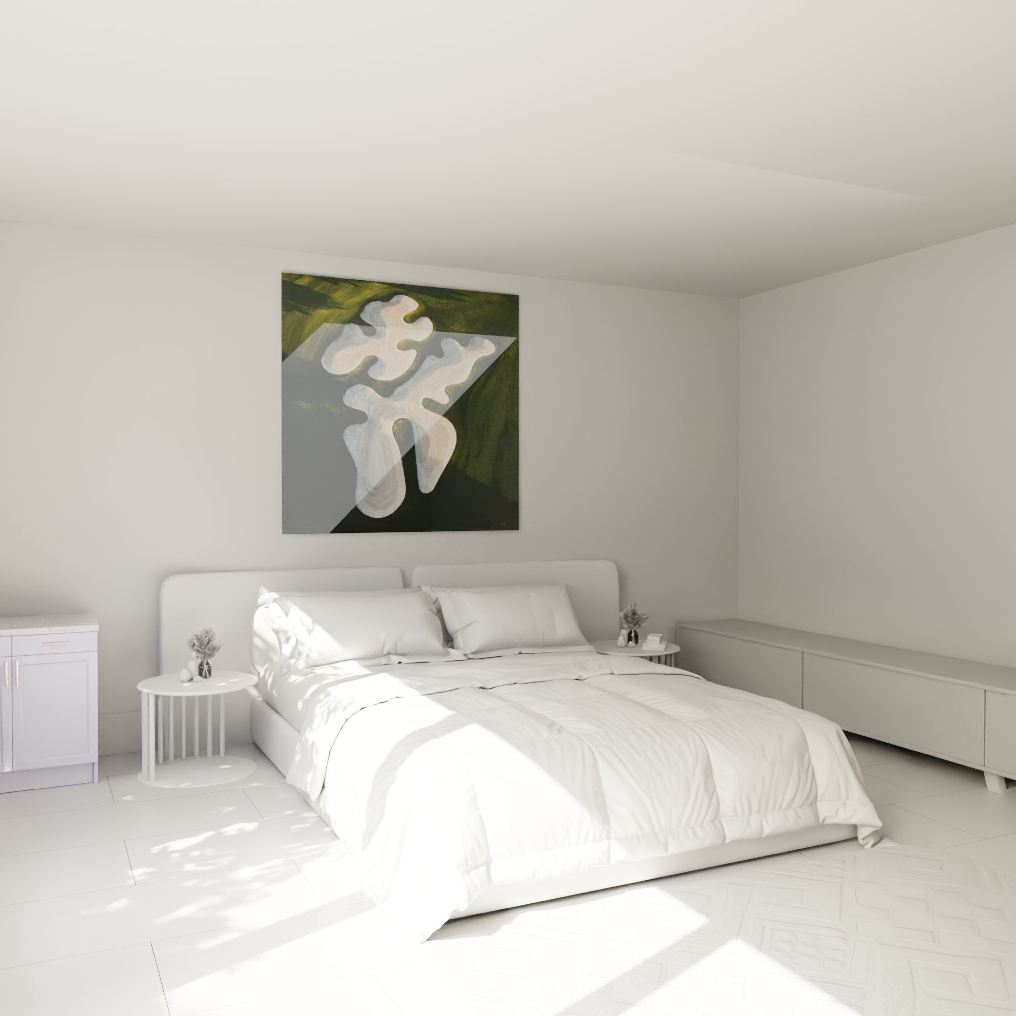 Decoration murale chambre tableau abstrait vert et blanc theme golf elegant moderne