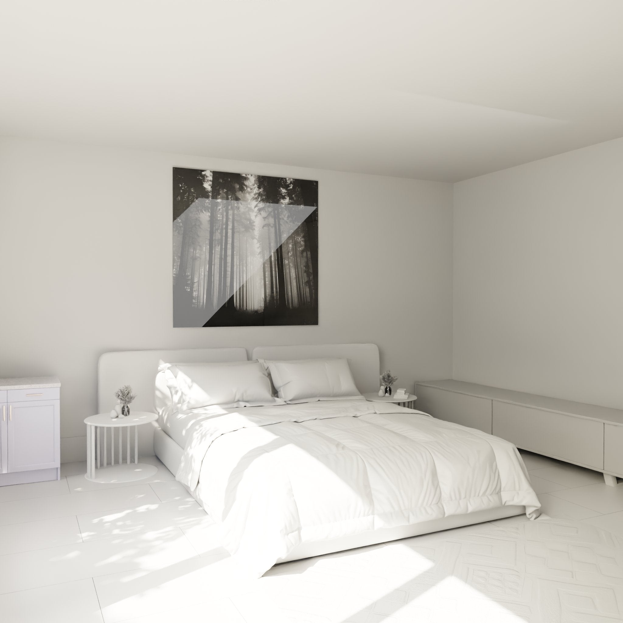 Tableau foret sapins brume decoration chambre ambiance nature noir blanc art mural Vosges apaisant