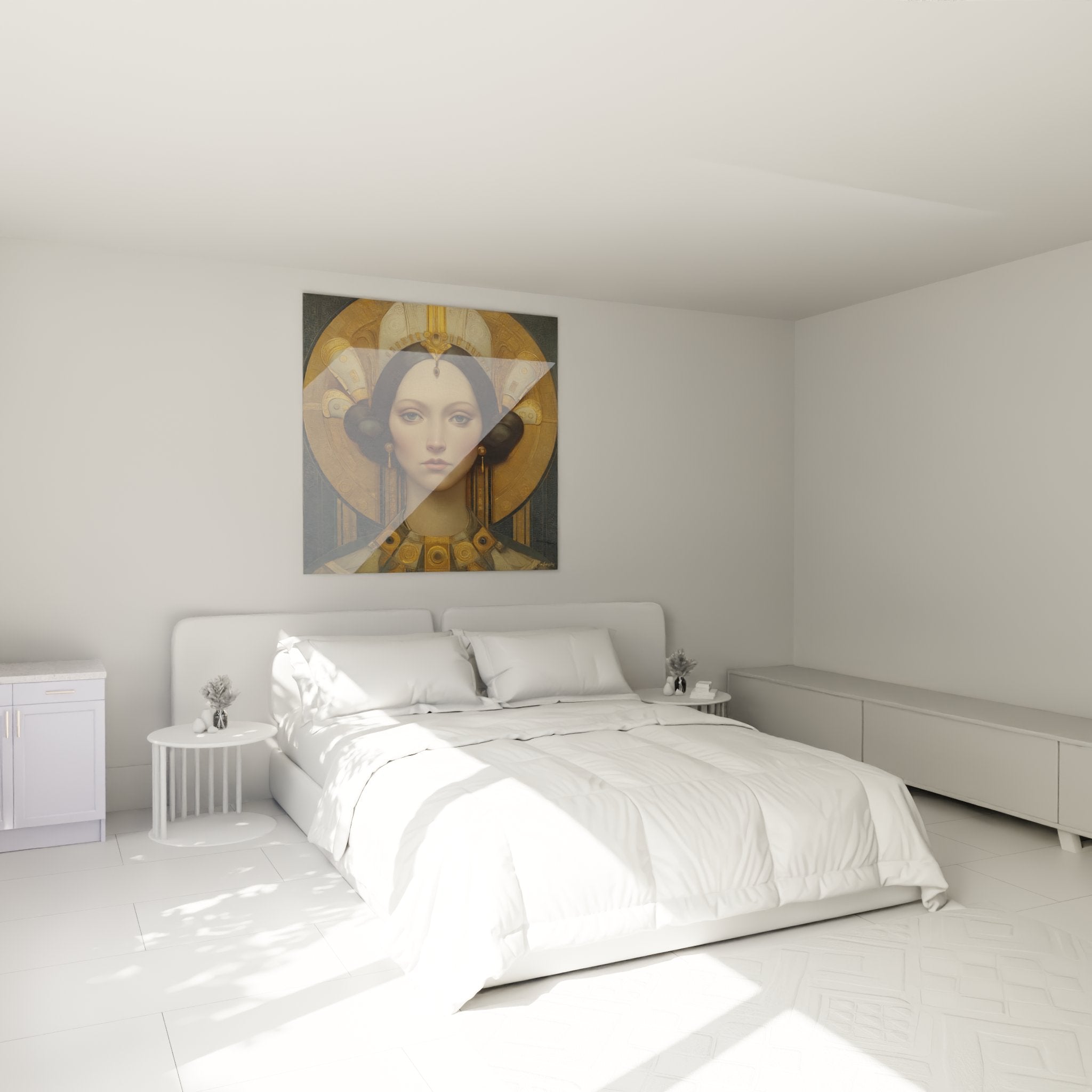 Byzantinisches Porträt-Kunstwerk Art-Deco-Stil Schlafzimmer Wanddekoration Frau mit goldenem Heiligenschein elegante Wandmalerei