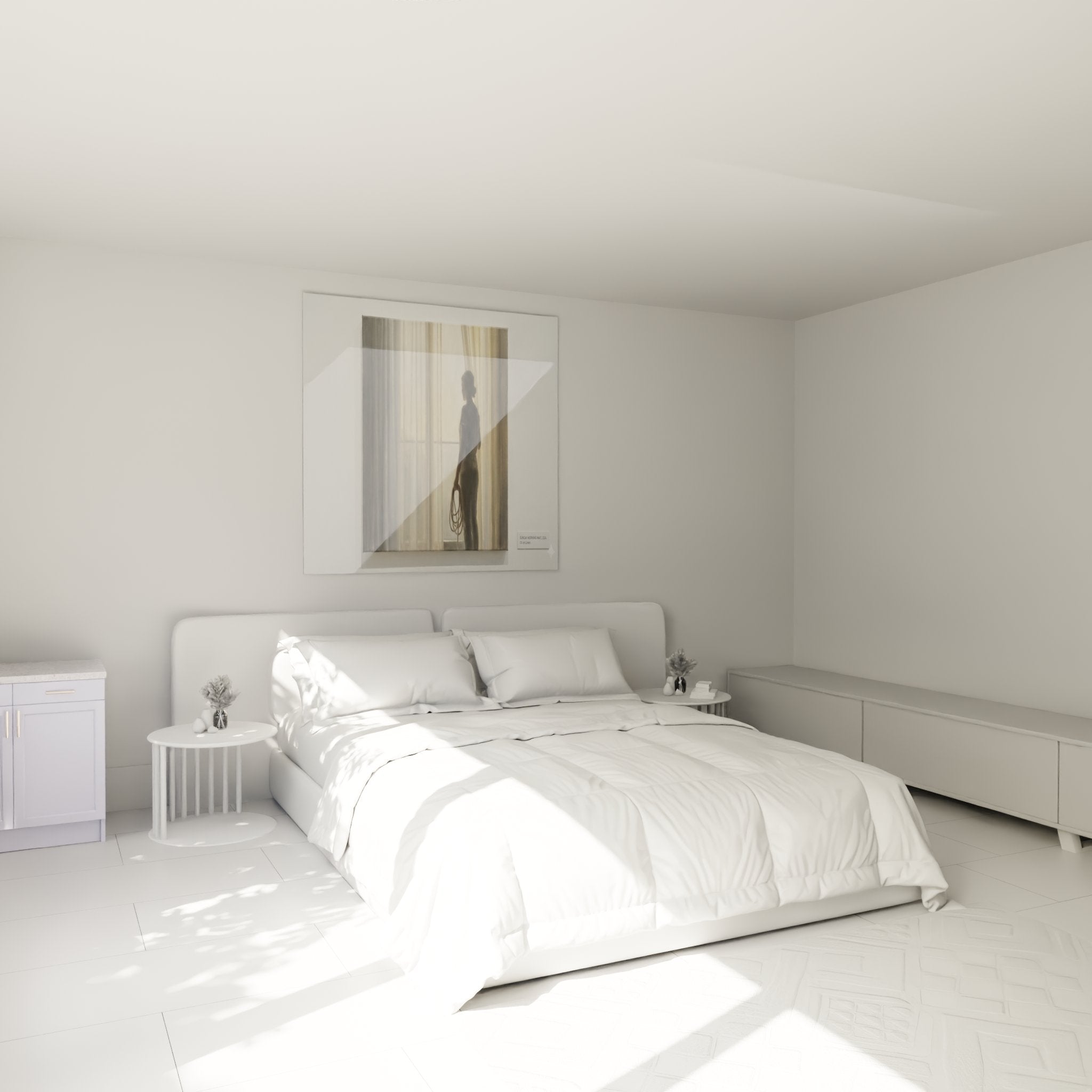 Tableau silhouette femme corde à sauter dans une chambre moderne avec décoration murale élégante