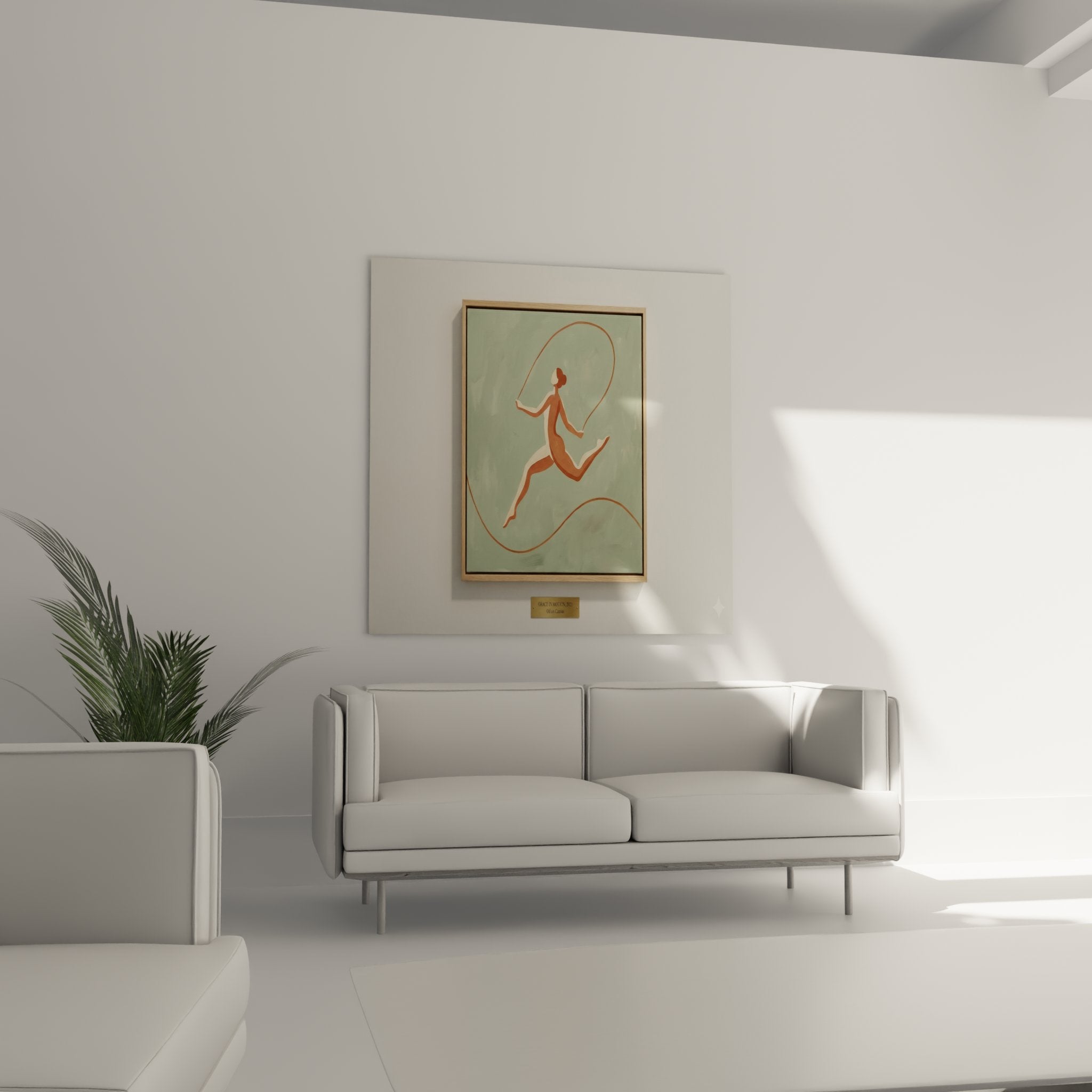 Détail du tableau montrant la silhouette stylisée de la femme en mouvement avec la corde à sauter fluide