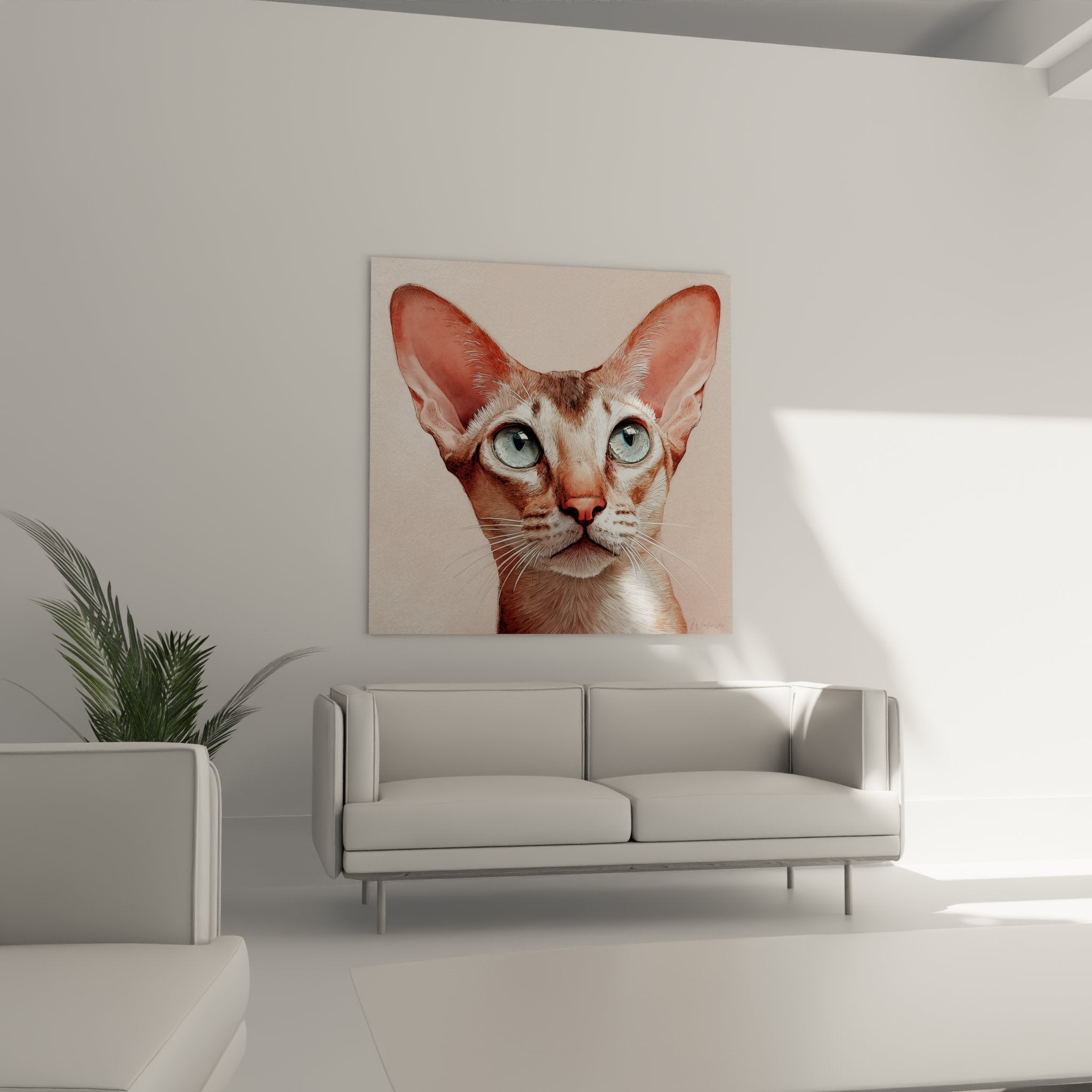 Gros plan détaillé yeux bleus perçants chat Singapura portrait réaliste art félin premium