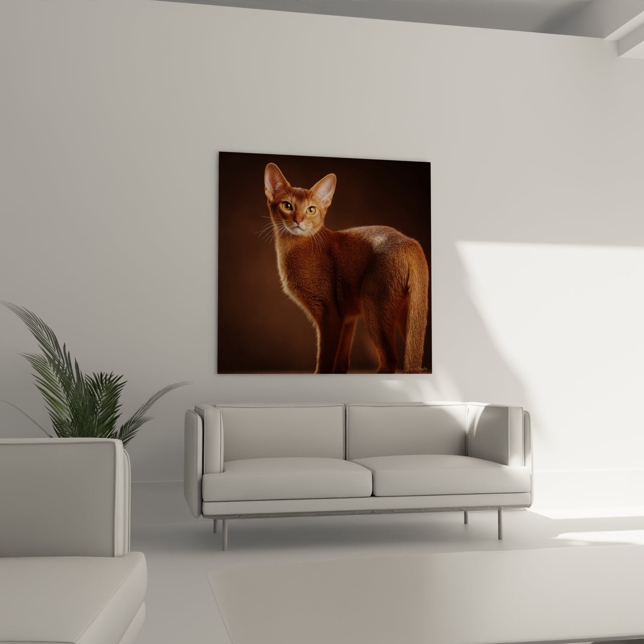 Detail portrait chat Chausie roux, texture pelage cuivre et regard intense aux yeux dores captivants