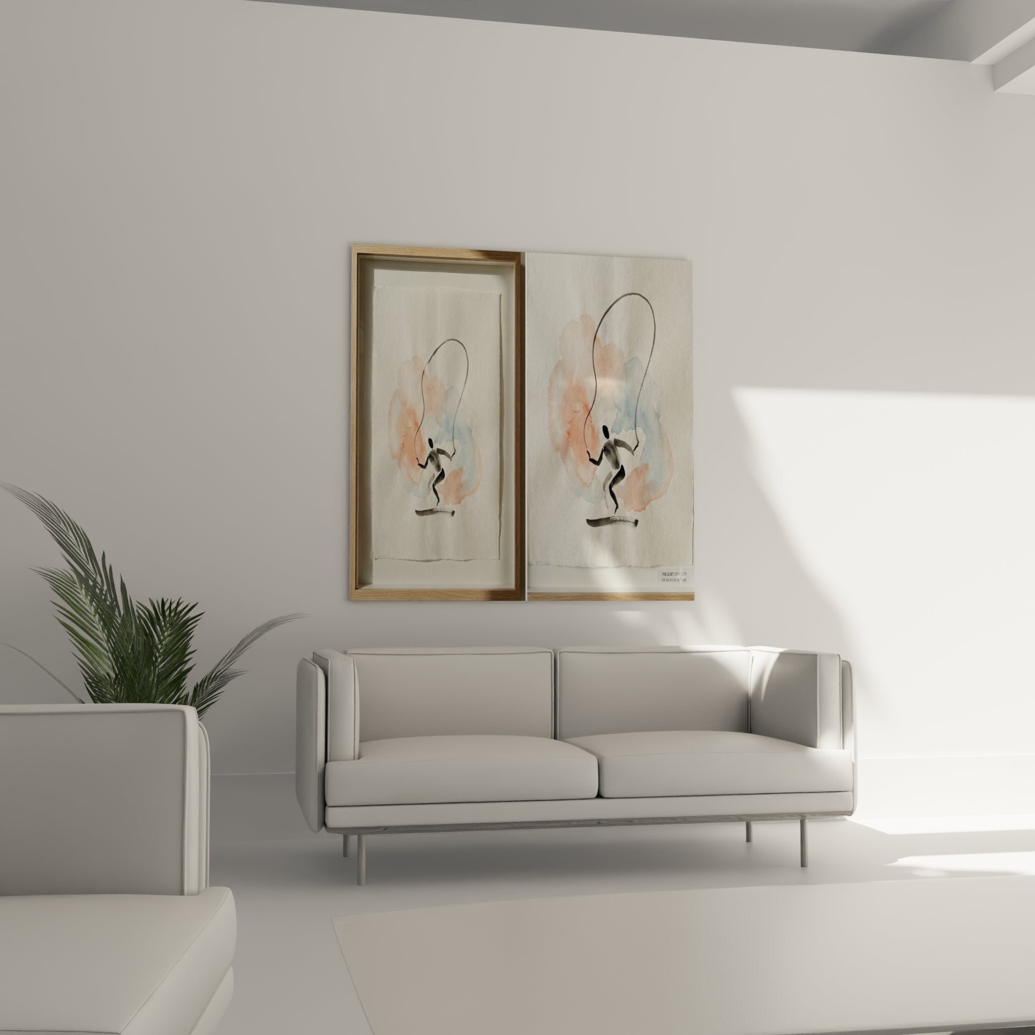 Détail rapproché aquarelle corde à sauter montrant technique peinture et nuances colorées