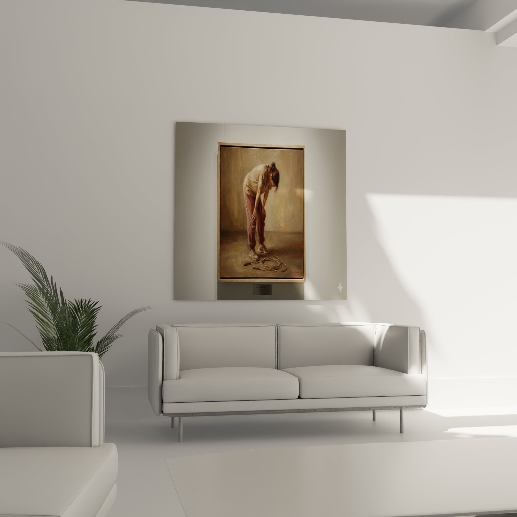 Detail du tableau montrant la jeune fille concentree et sa corde a sauter au sol