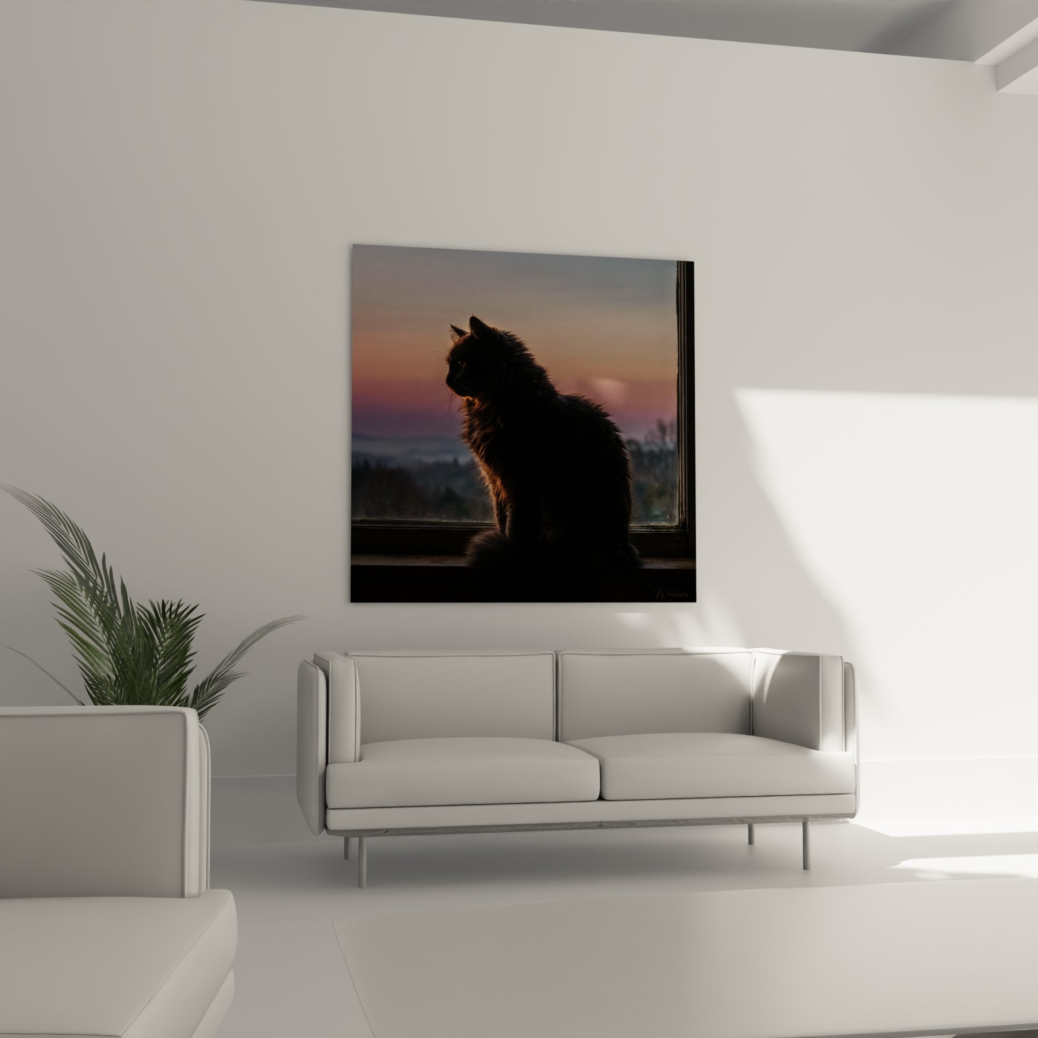 Gros plan chat Nebelung tableau, détails pelage argenté, expression sereine, qualité impression haute définition