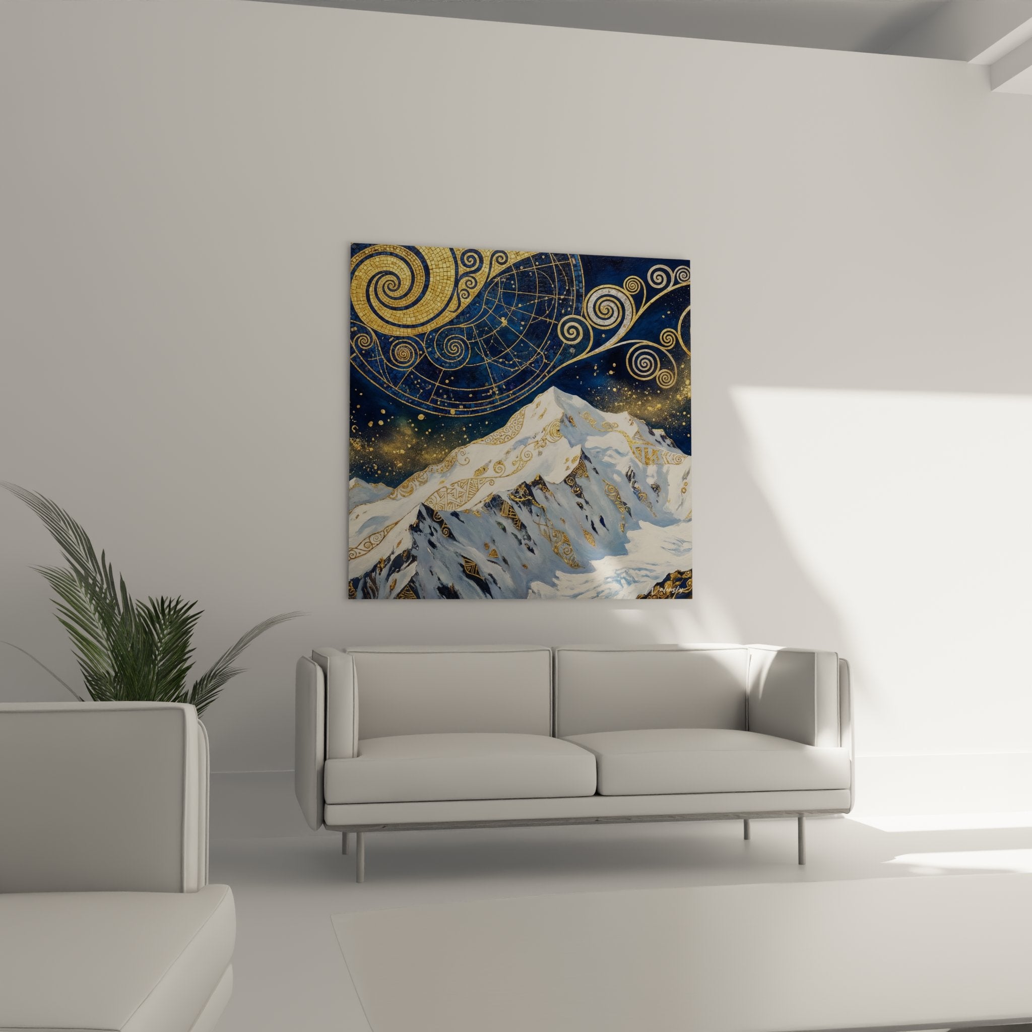 Dettaglio ornamenti dorati spirali e arabeschi su Mont Blanc artistico stile Art Déco con costellazioni