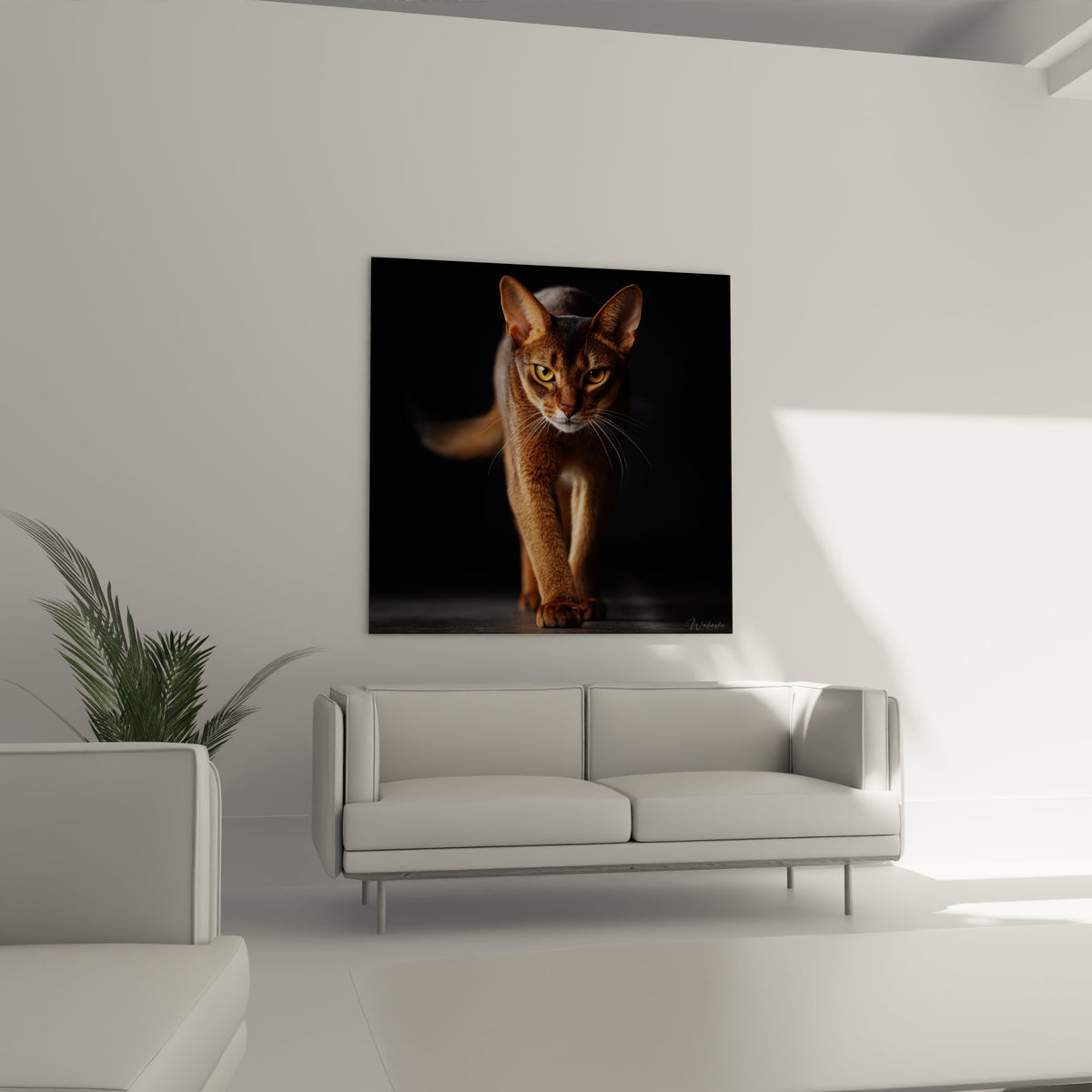 Nahaufnahme goldfarbene Augen abesssinische Katze auf Leinwand, Detail intensiver und geheimnisvoller Katzenblick