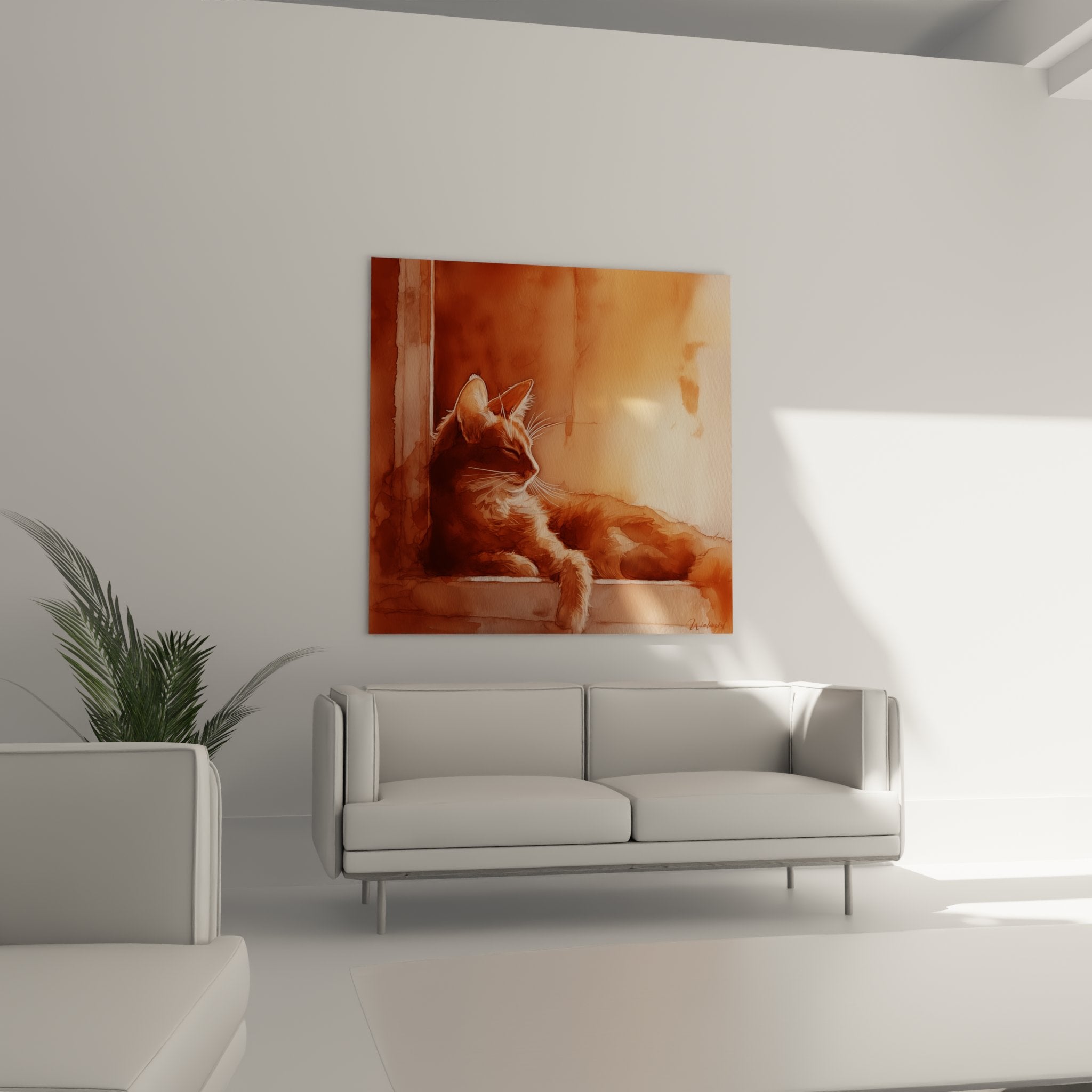 Détail du pelage roux et des moustaches du chat Somali peint à l'aquarelle