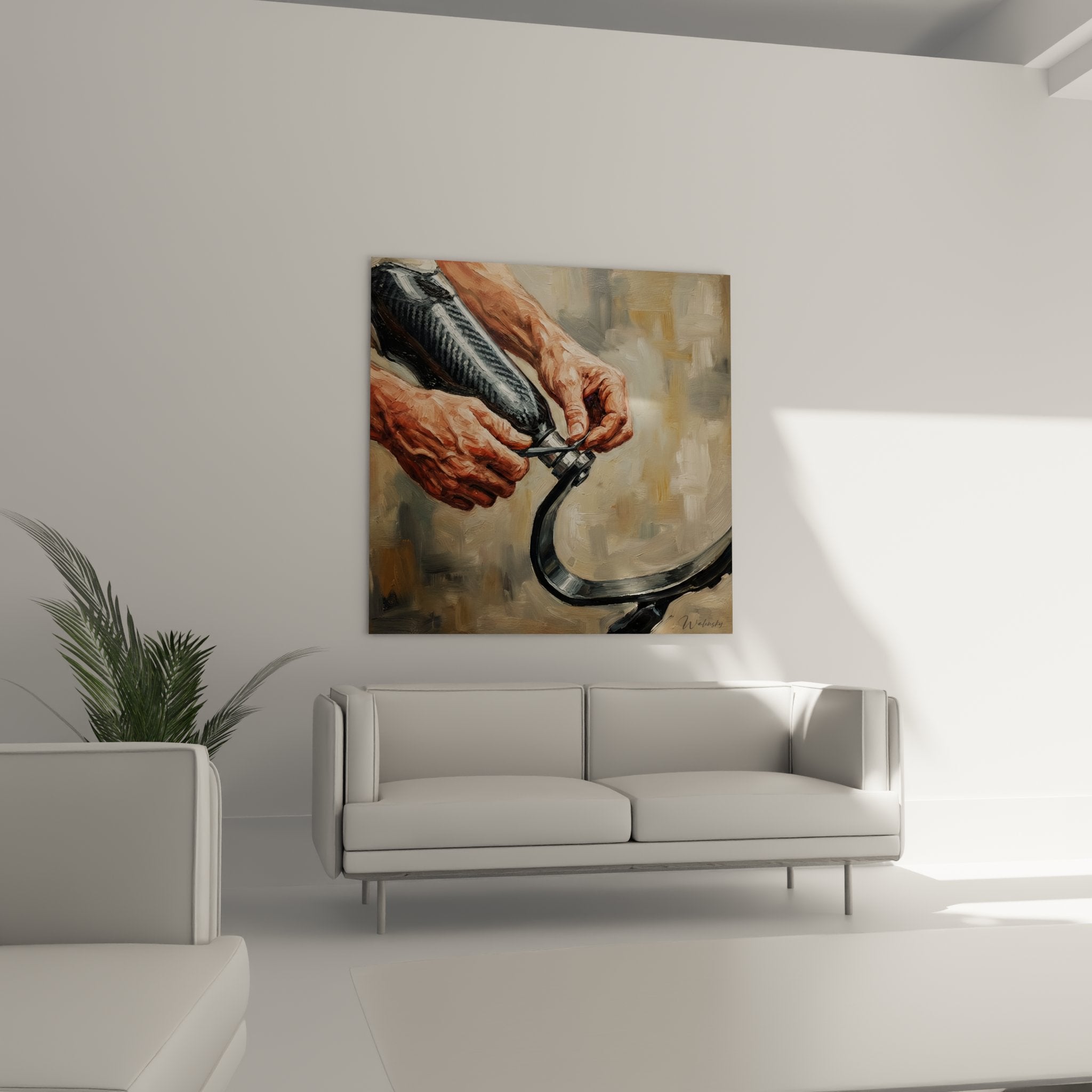 Gros plan peinture mains prothese, details artistiques tableau handicap sport paralympique