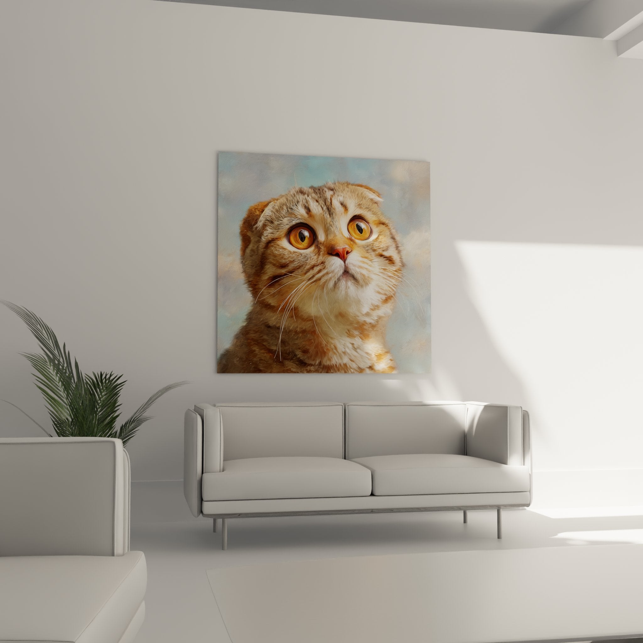 Close-up Scottish Fold cat portrait realistic ginger coat golden eyes folded ears animal art