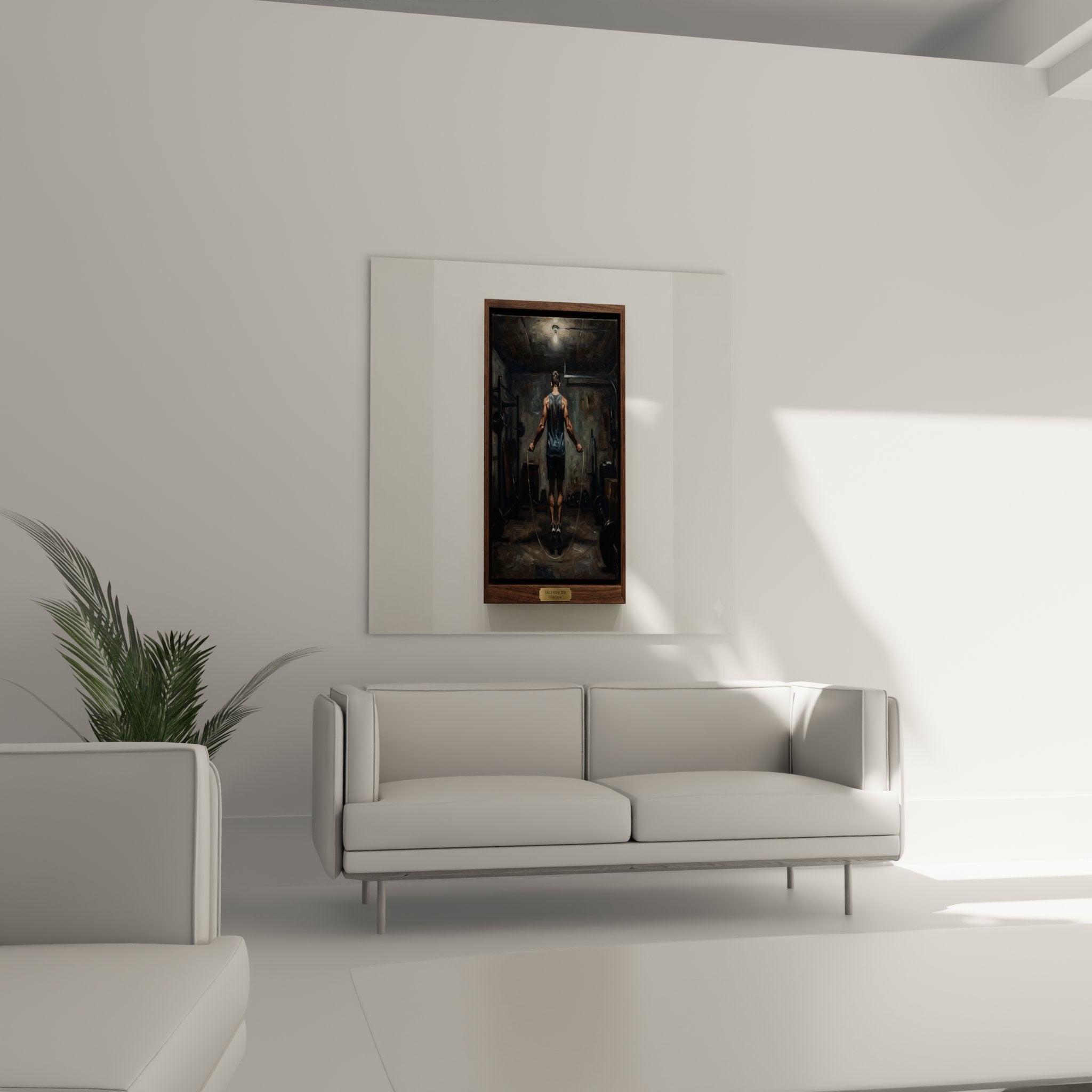 Detail du tableau montrant la technique parfaite de saut a la corde et musculature de l'athlete