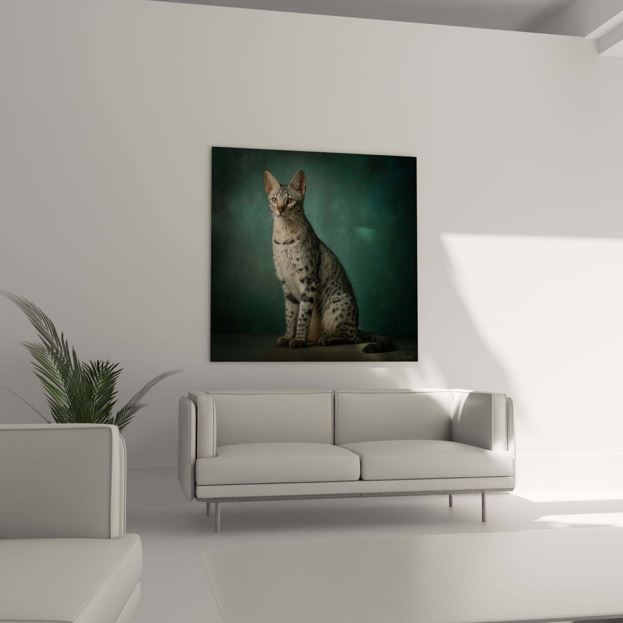 Gros plan portrait chat Savannah yeux dorés détails pelage argenté moucheté qualité artistique