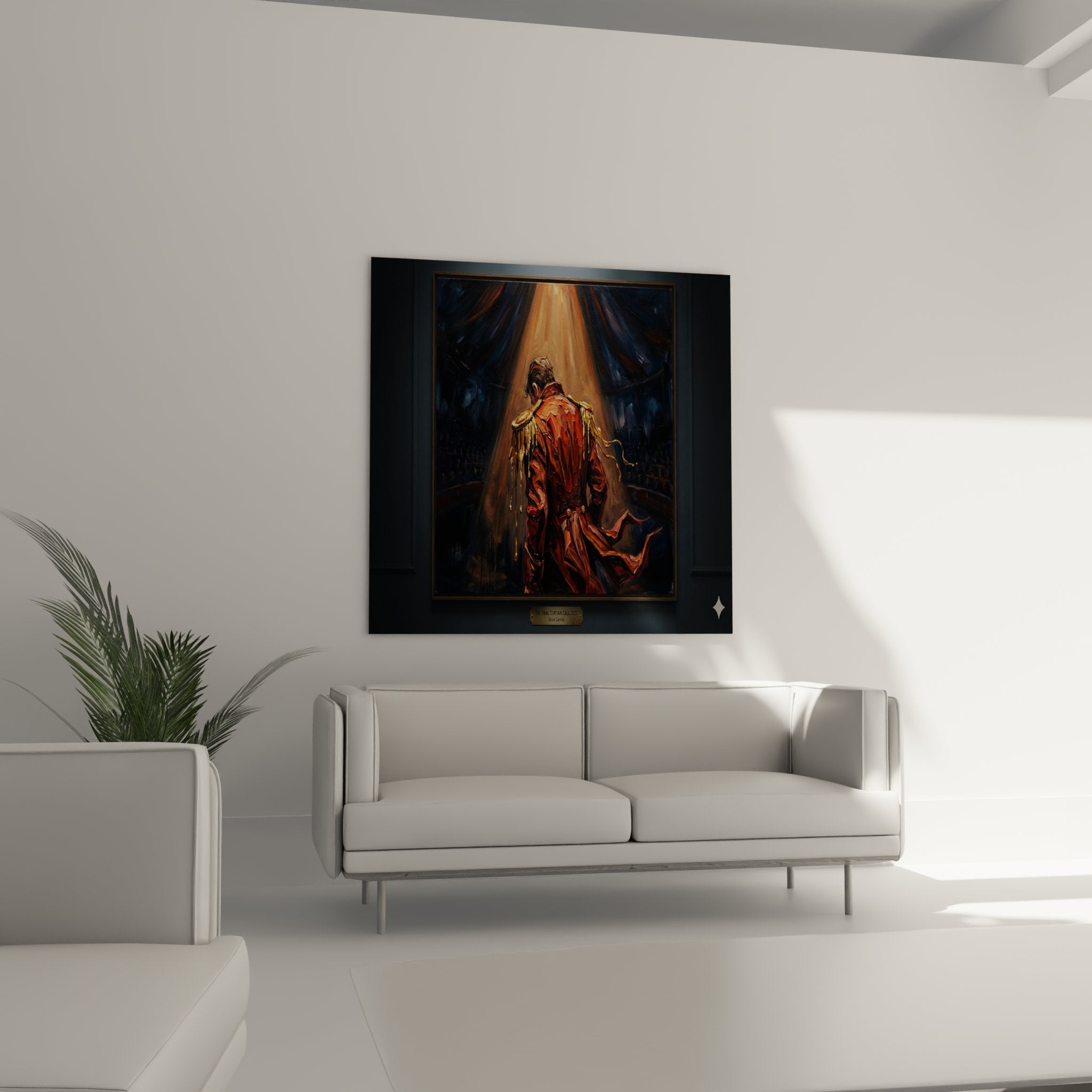 Detail peinture texture coups pinceau costume rouge epaulettes dorees maitre ceremonie art cirque contemporain