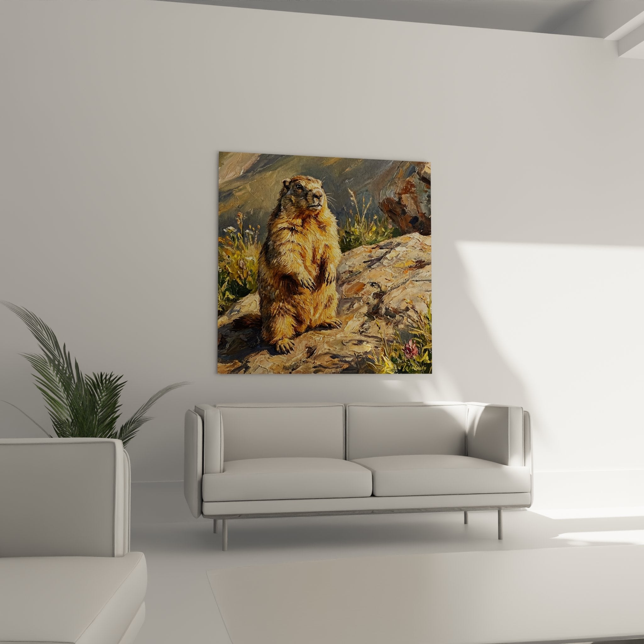 Pinseldetail Alpenmarmotte Malerei goldenes Fell realistische Textur Tierkunst Berg