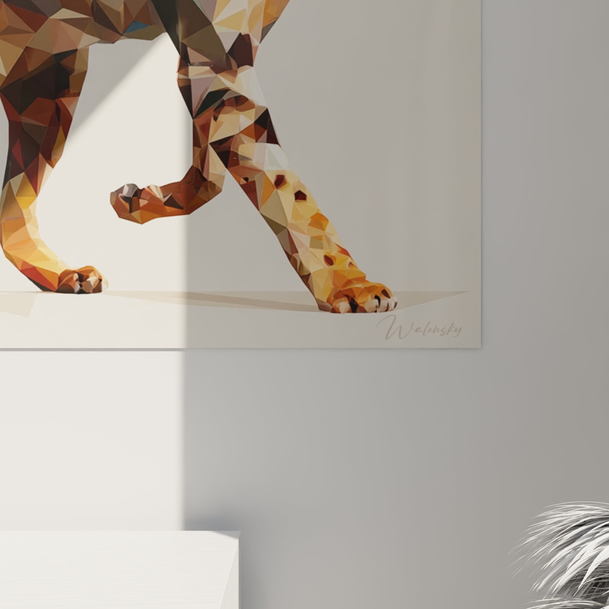 Perspective view geometric polygonal cat painting modern interior decoration wall art feline design