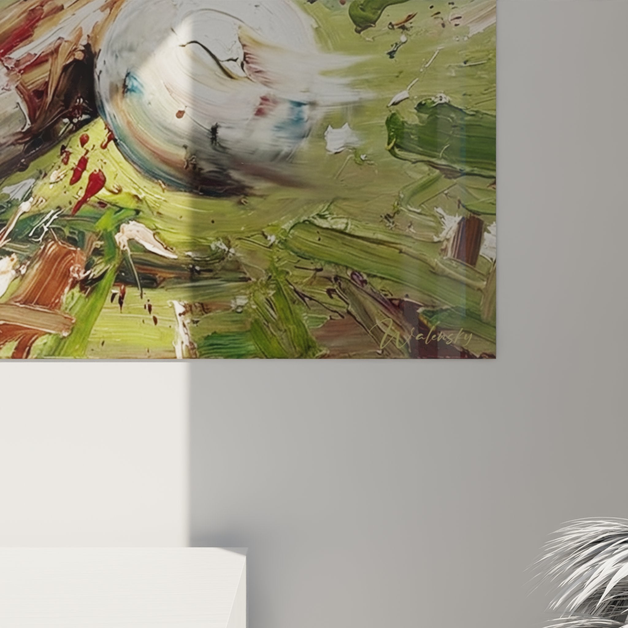 Full view polo action painting horse rider wall hanging interior decor equestrian sport