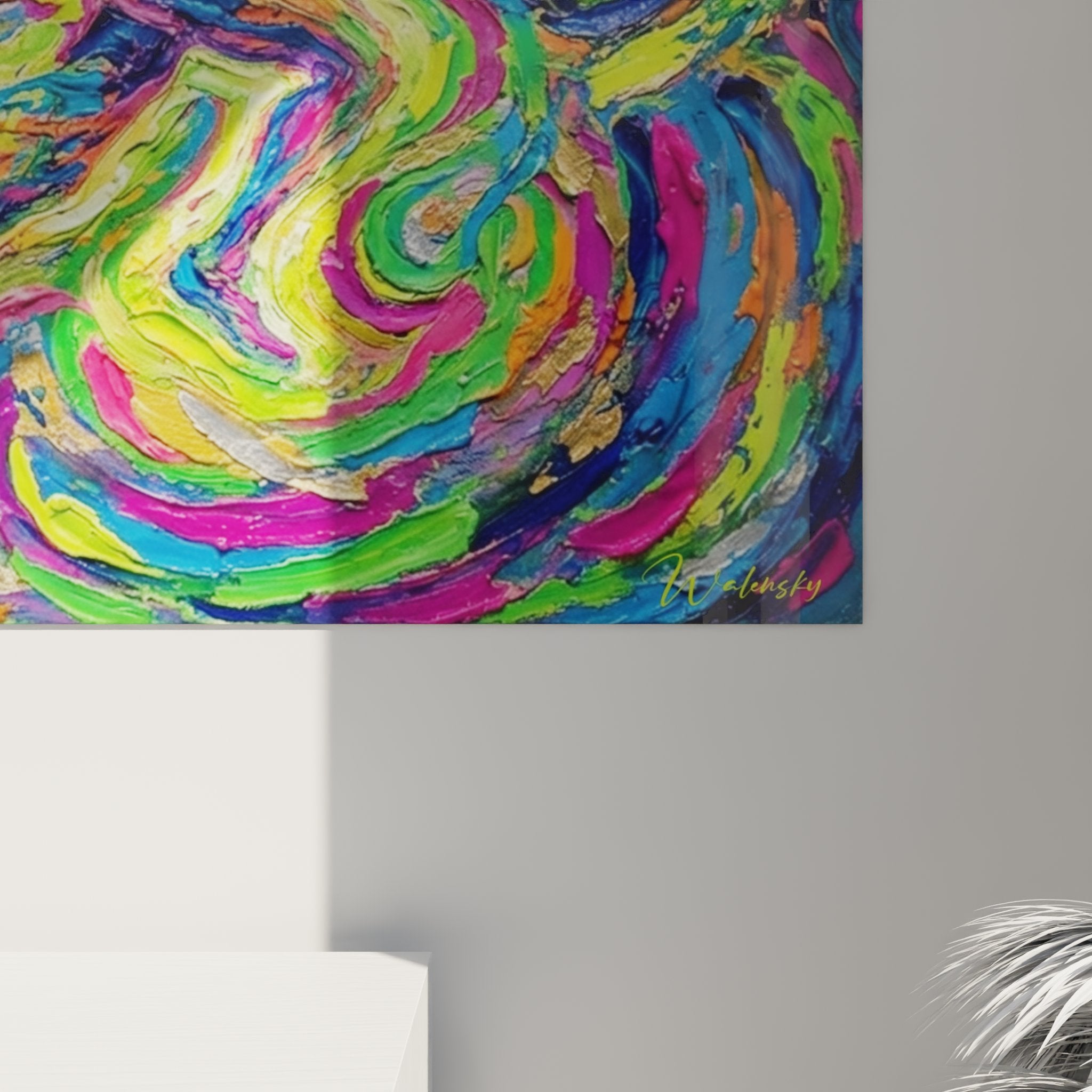 Vue ensemble tableau tourbillon multicolore décoration murale art sportif course à pied