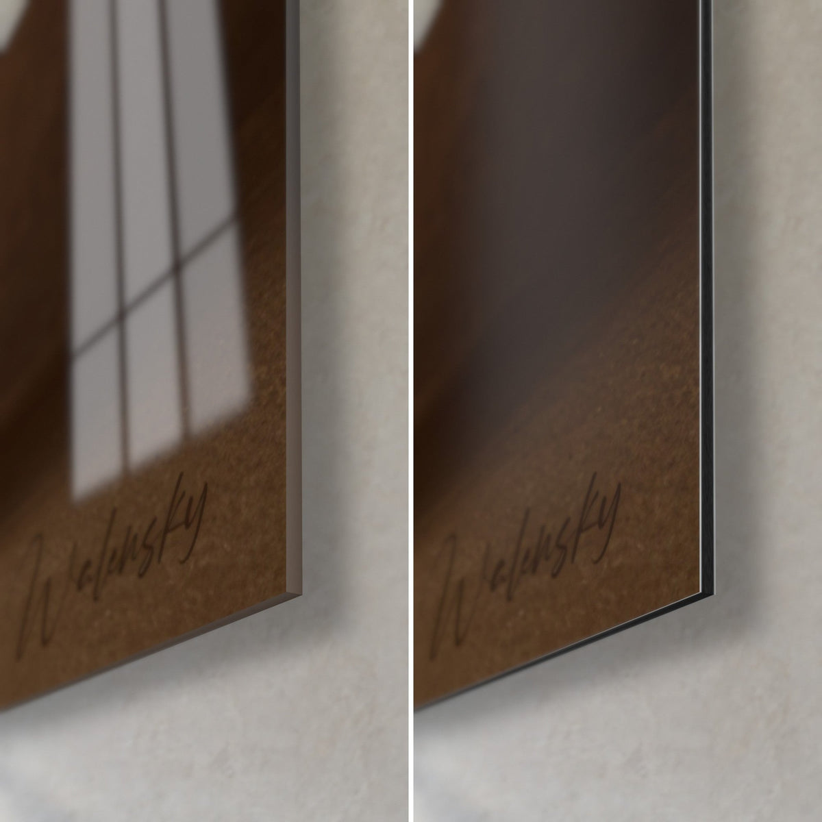 Wall art ruddy Abyssinian cat, lower right corner: glossy acrylic glass on the left, matte Dibond on the right, 3 mm edge and signature