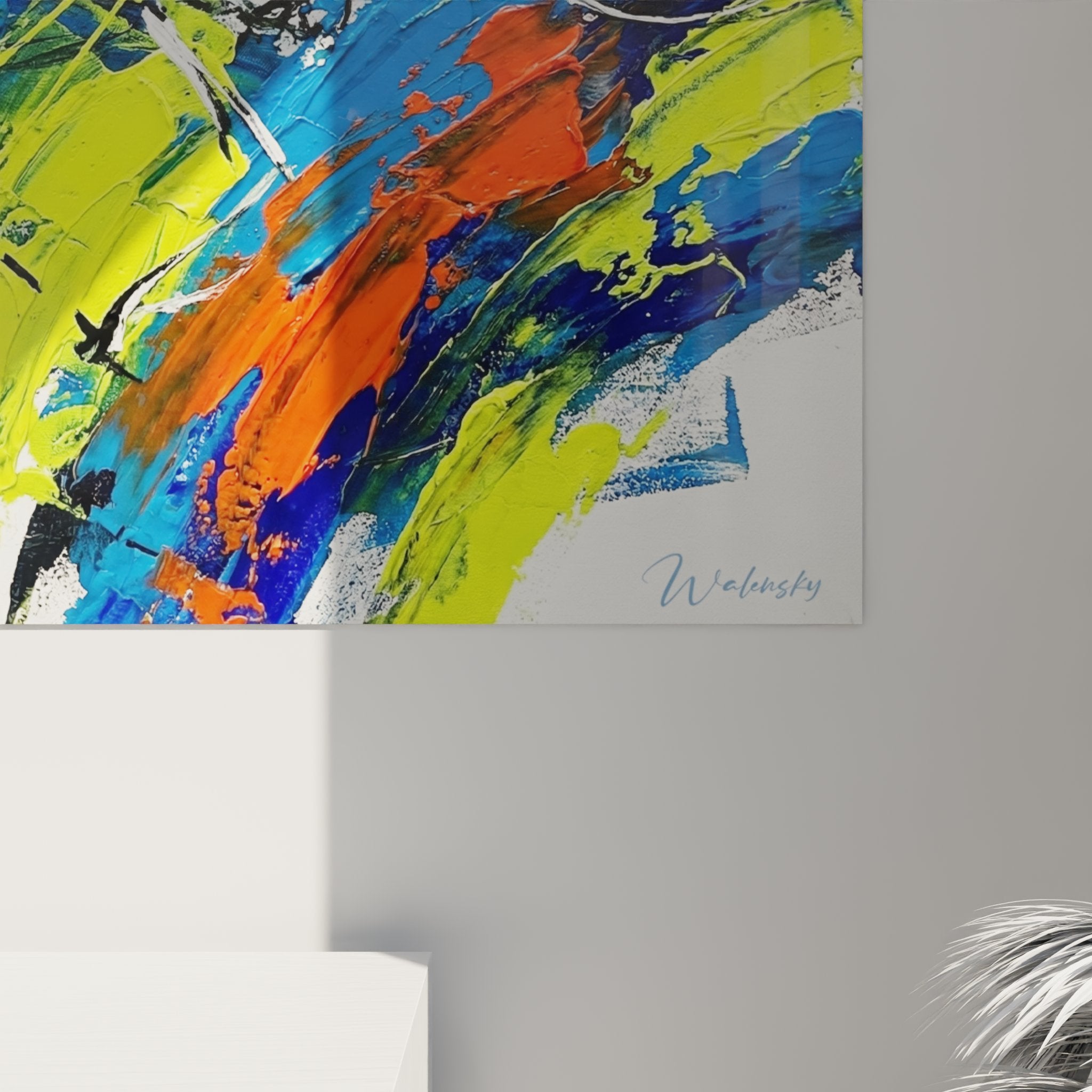 Vista d'insieme quadro tennis astratto murale, opera d'arte sportiva moderna per decorazione d'interni