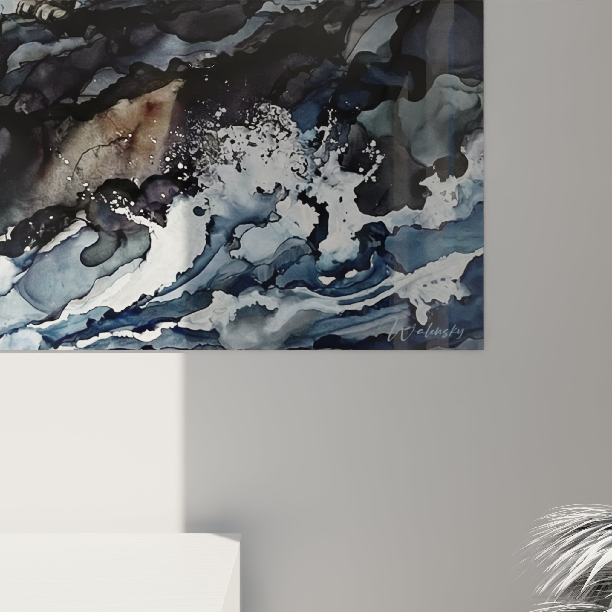 Overall view Kurilian Bobtail cat wall art maritime storm modern interior decoration