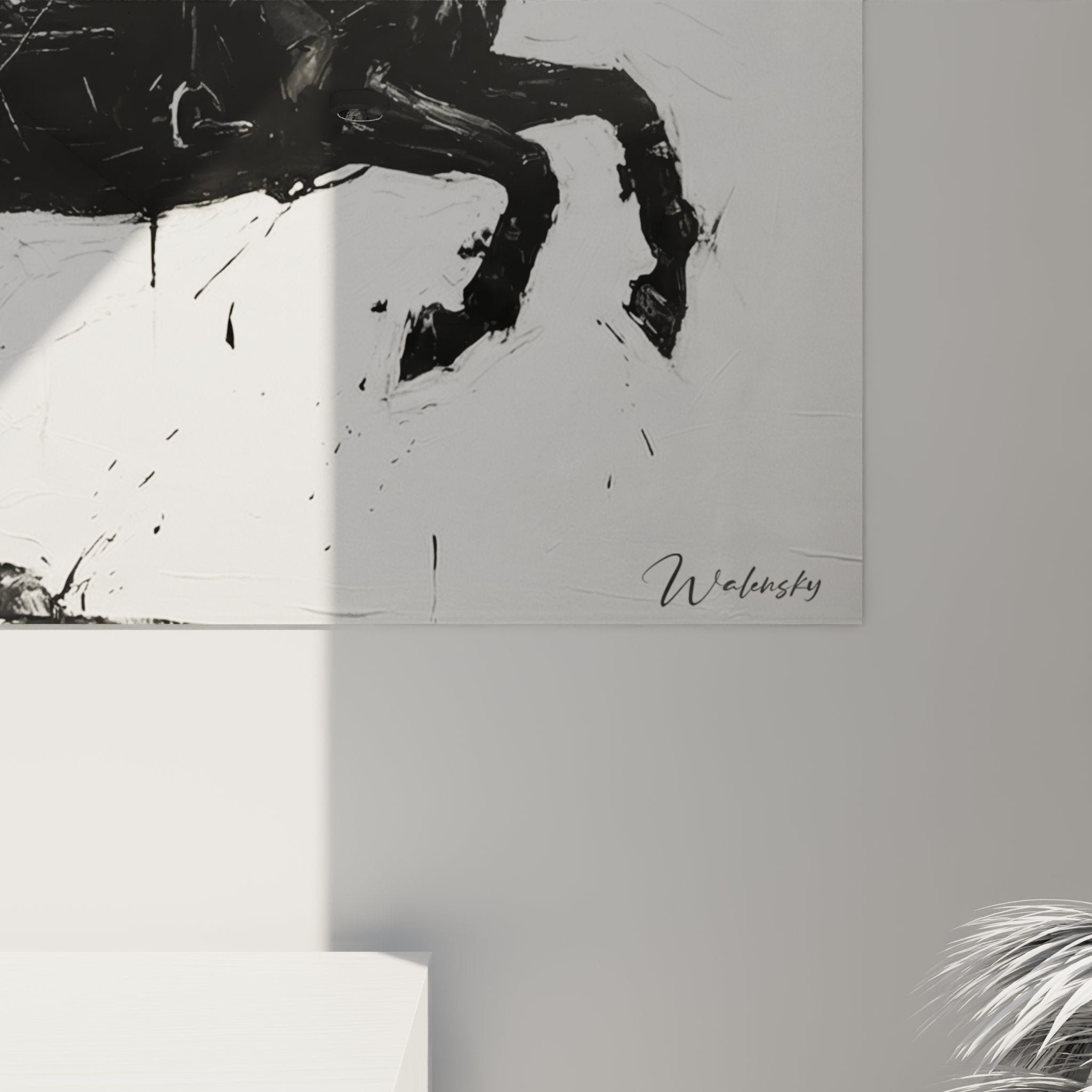 Overview of the dynamic action polo painting in a modern and elegant interior