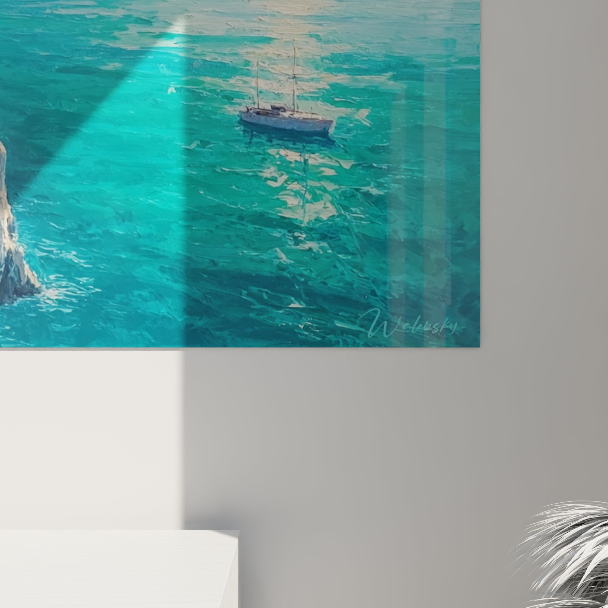 Vue ensemble tableau mural escalade falaise maritime décoration intérieure sport outdoor grimpeur aventure