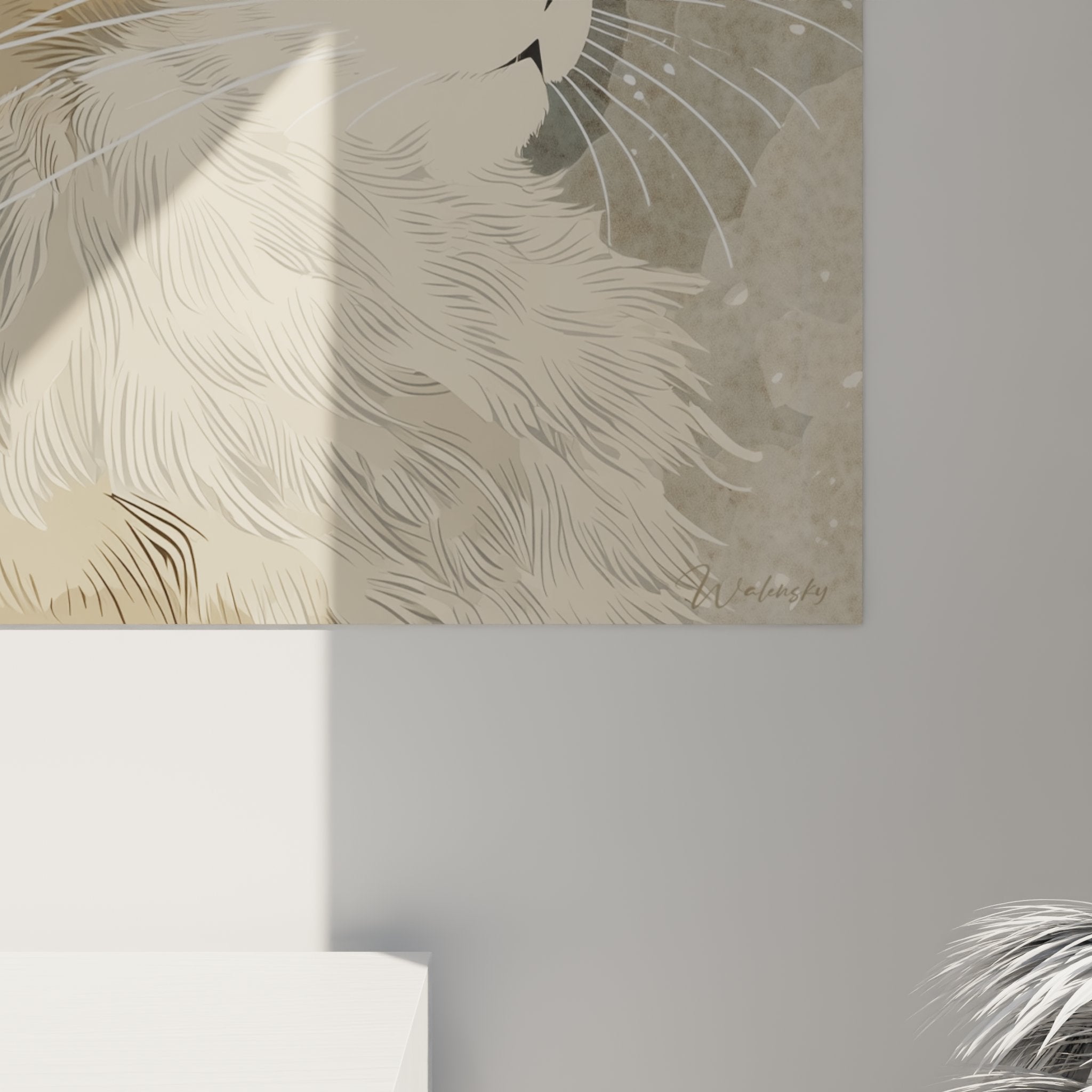 Vue d'ensemble du tableau chat sibérien dans un intérieur contemporain, illustrant son intégration harmonieuse