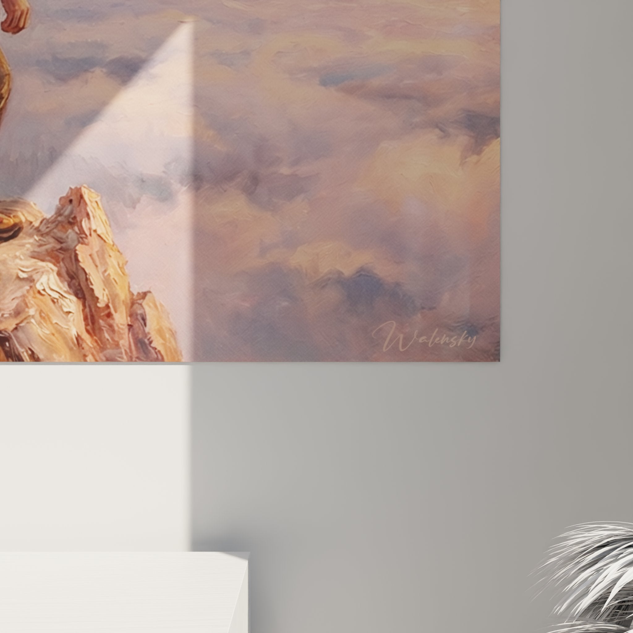 Vue ensemble tableau mural escalade grimpeur sommet decoration interieur moderne style montagnard