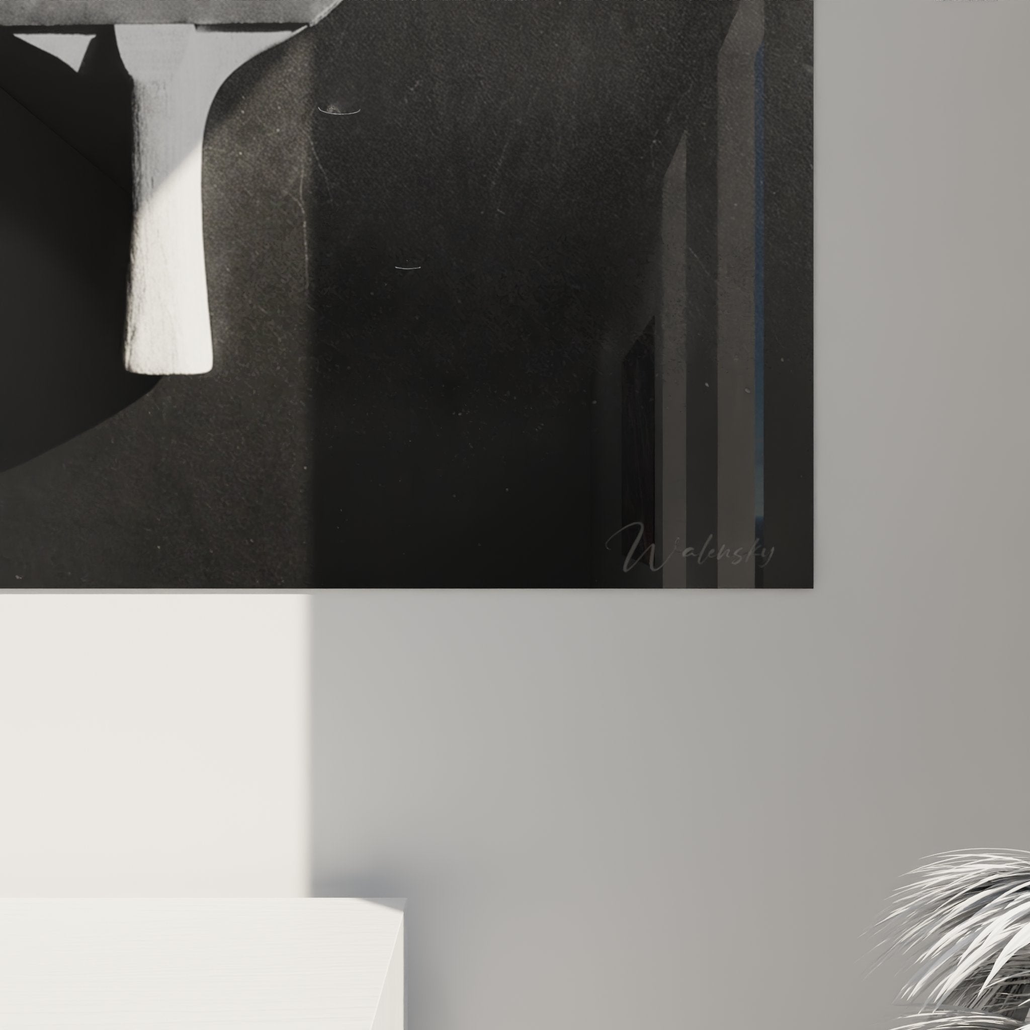 Vue ensemble tableau ping pong mural decoration interieur moderne art tennis table noir blanc geometrique