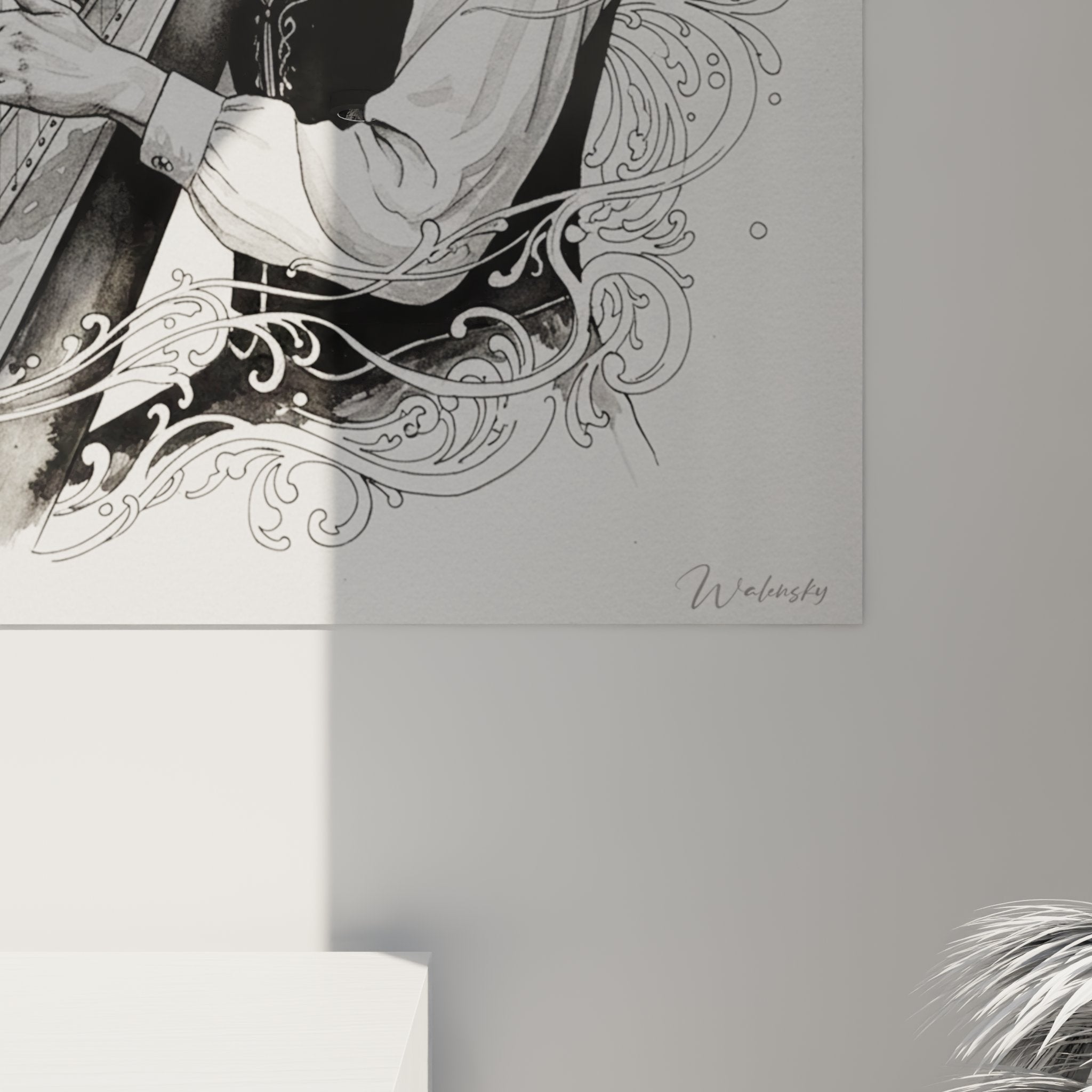 Vue ensemble tableau harpiste bretonne decoration salon musique celtique art mural Bretagne culture