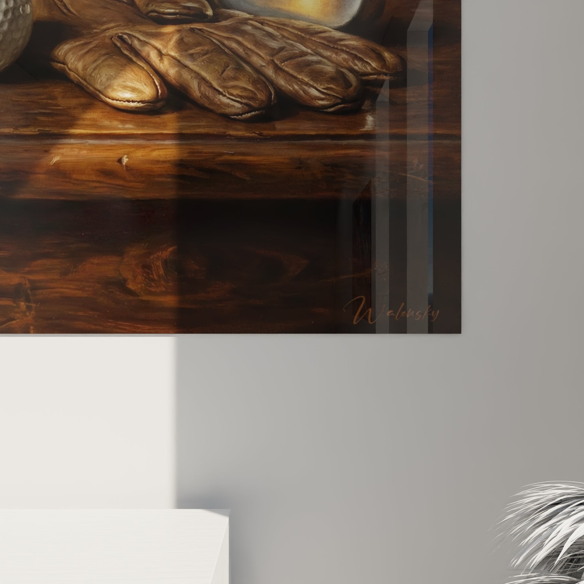 Vue ensemble tableau nature morte golf, composition artistique accessoires vintage sur table bois, style classique