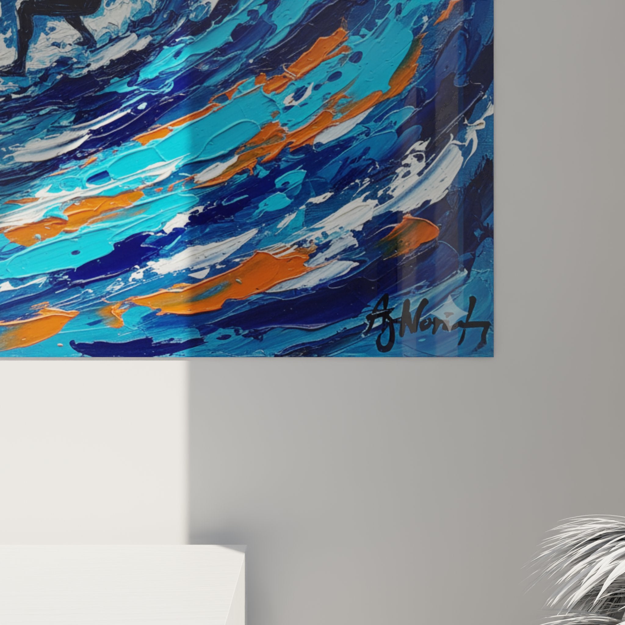 Vue d'ensemble du tableau surf vague bleue dans un intérieur contemporain style bord de mer
