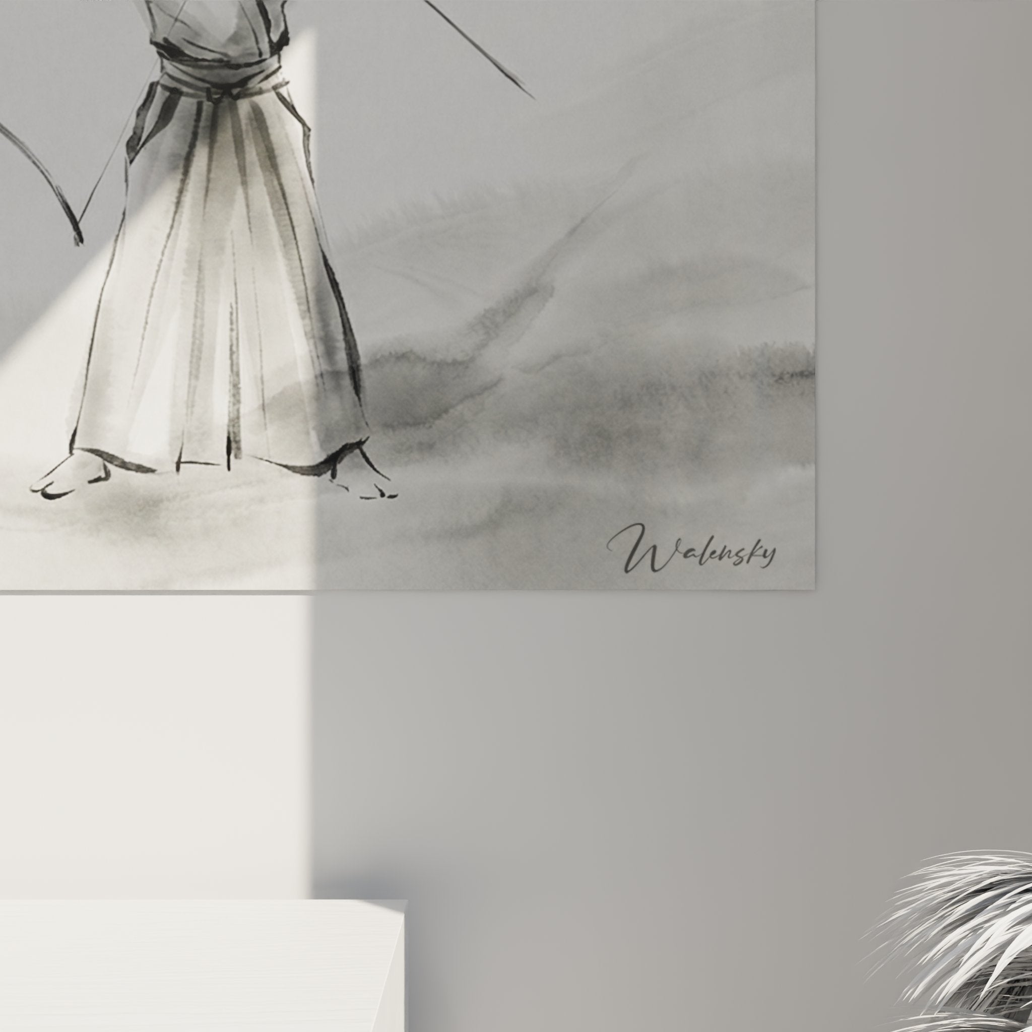 Vista d'insieme del quadro arciere samurai kyudo in un interno contemporaneo decorazione zen