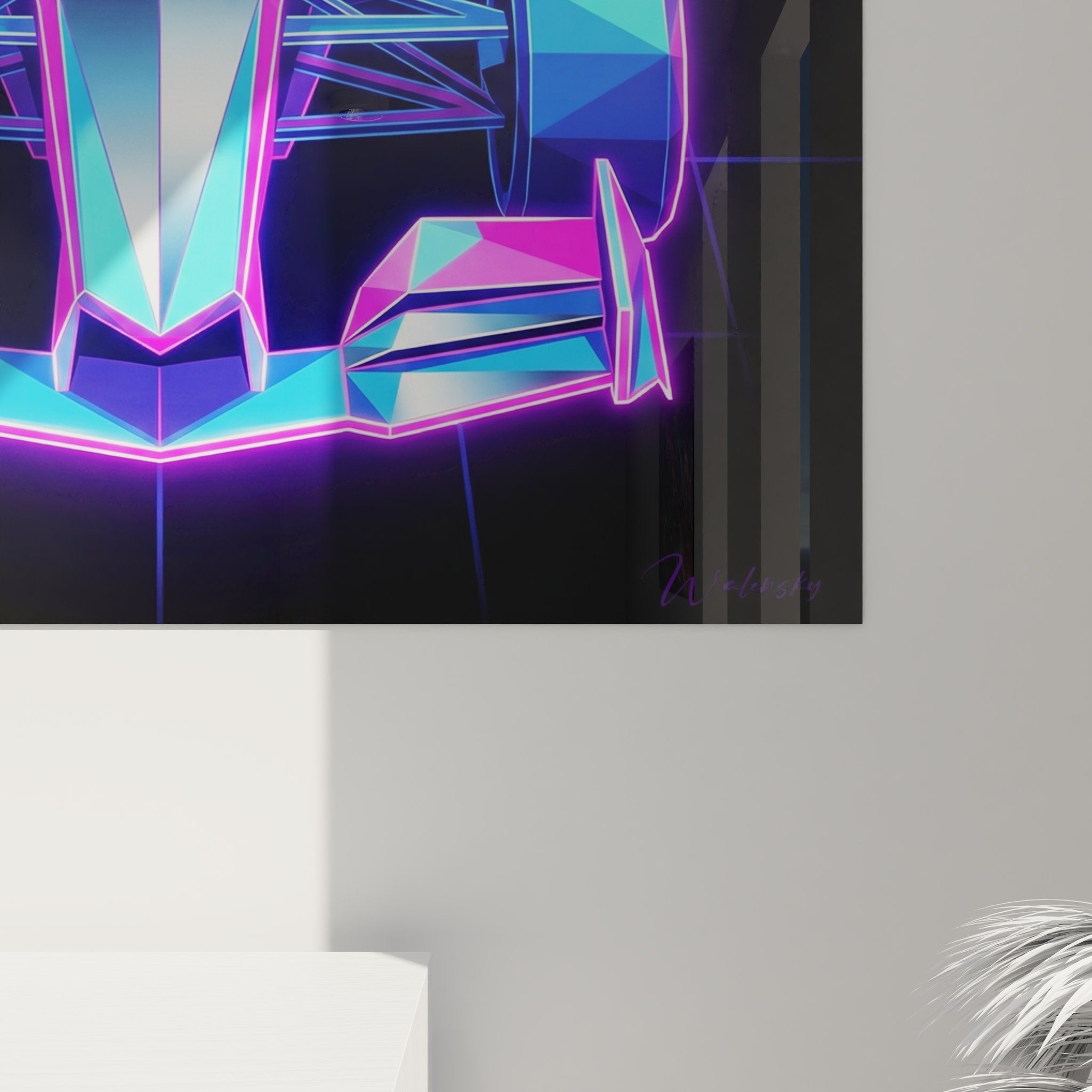 Vue ensemble tableau mural F1 synthwave decoration interieur moderne style gaming motorsport