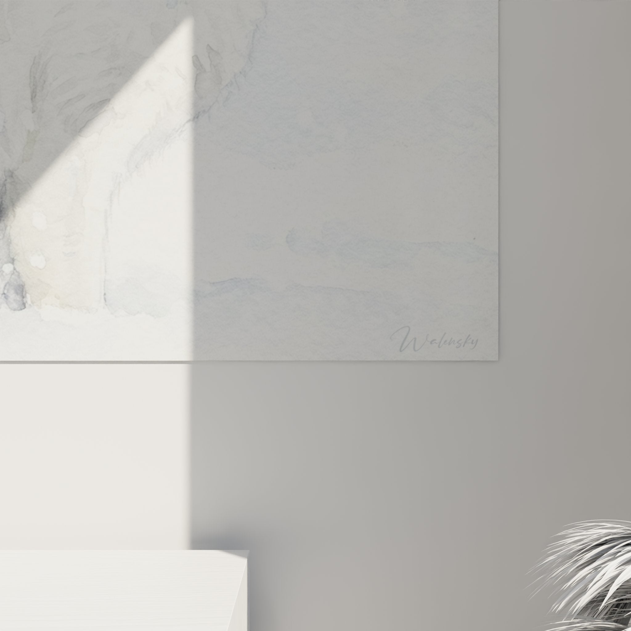 Vue d'ensemble tableau chat Japanese Bobtail hivernal - aquarelle décorative pour intérieur